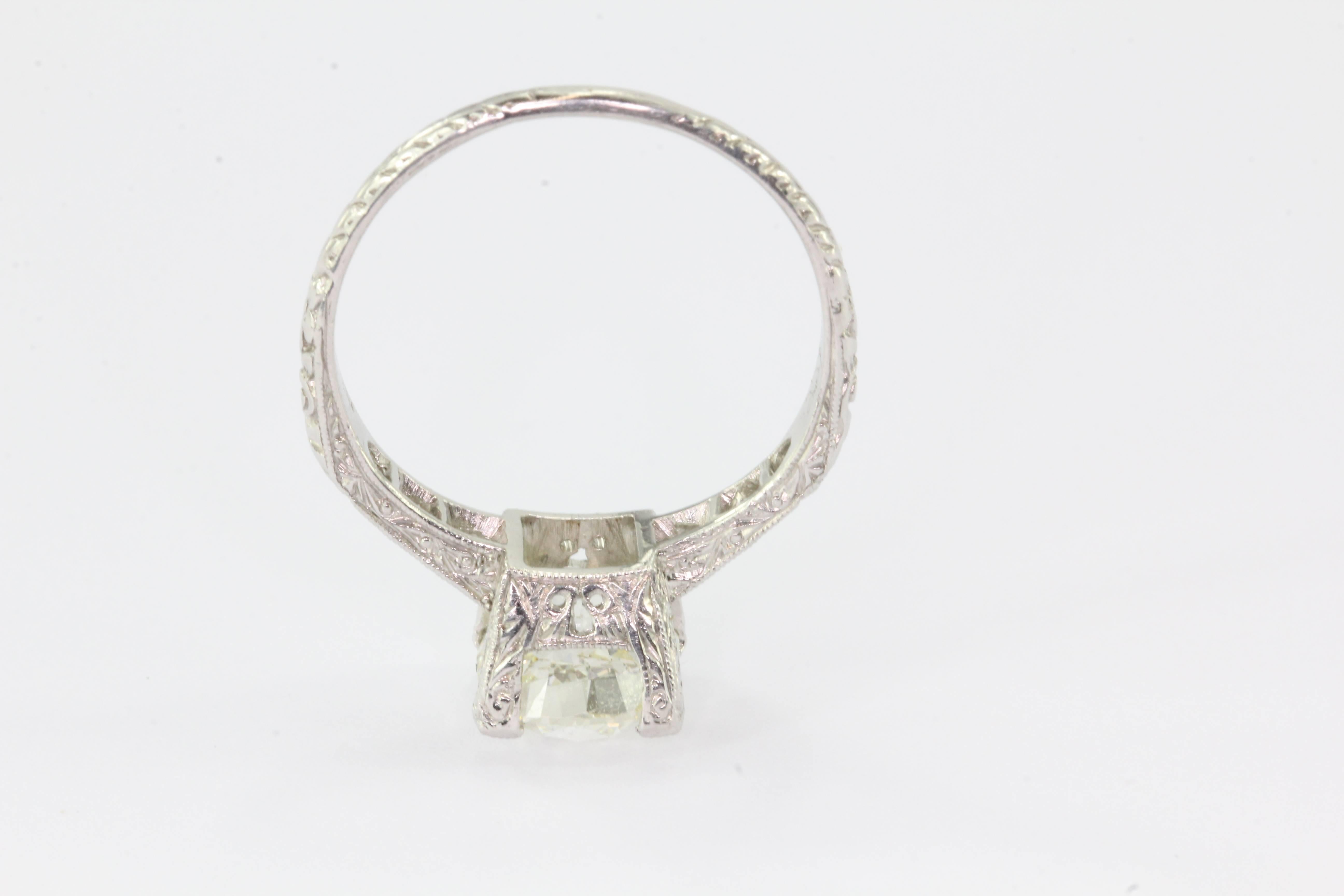 Art Deco 2.27 Carat Old Mine Diamond Platinum Engagement Ring 1