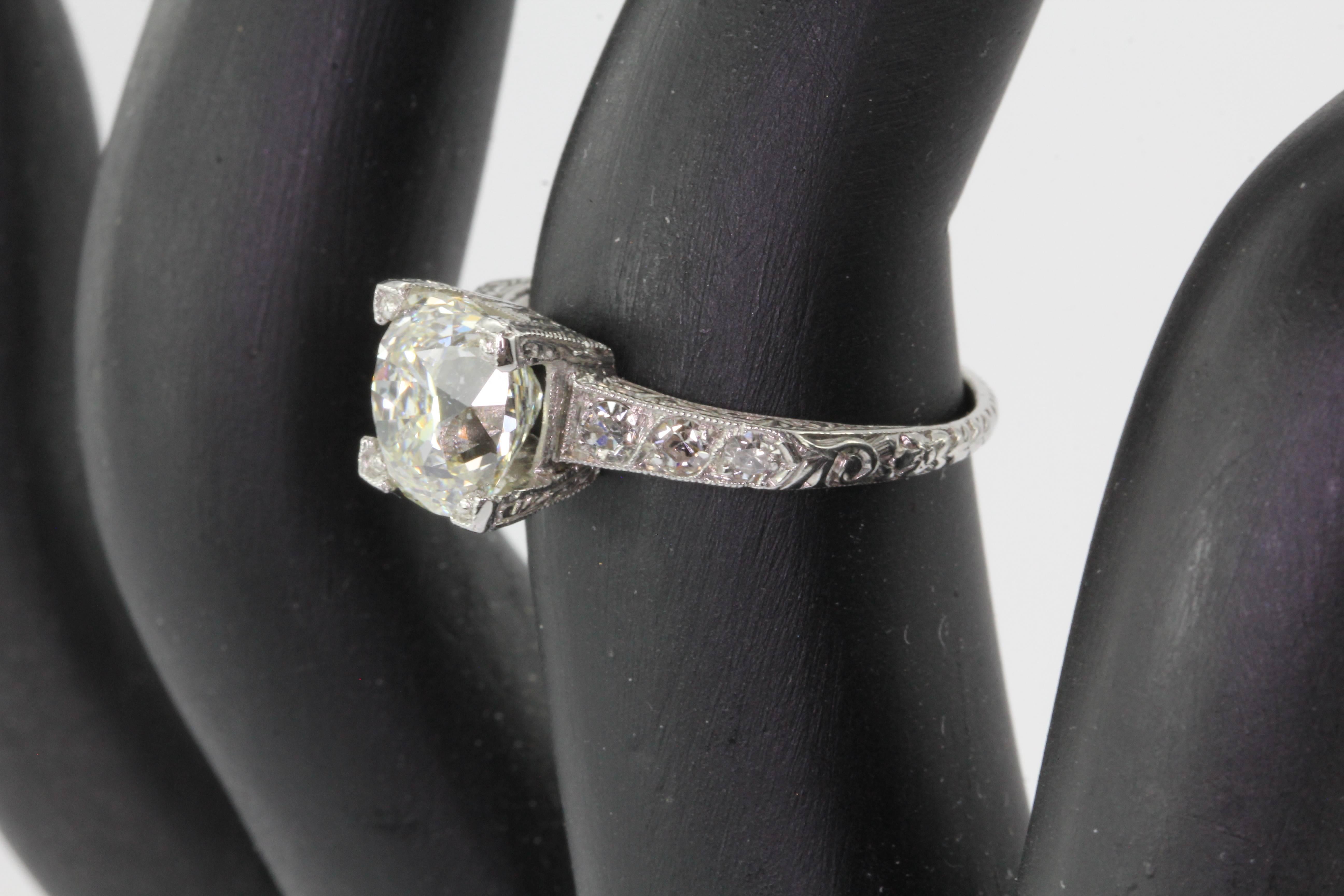 Art Deco 2.27 Carat Old Mine Diamond Platinum Engagement Ring 2