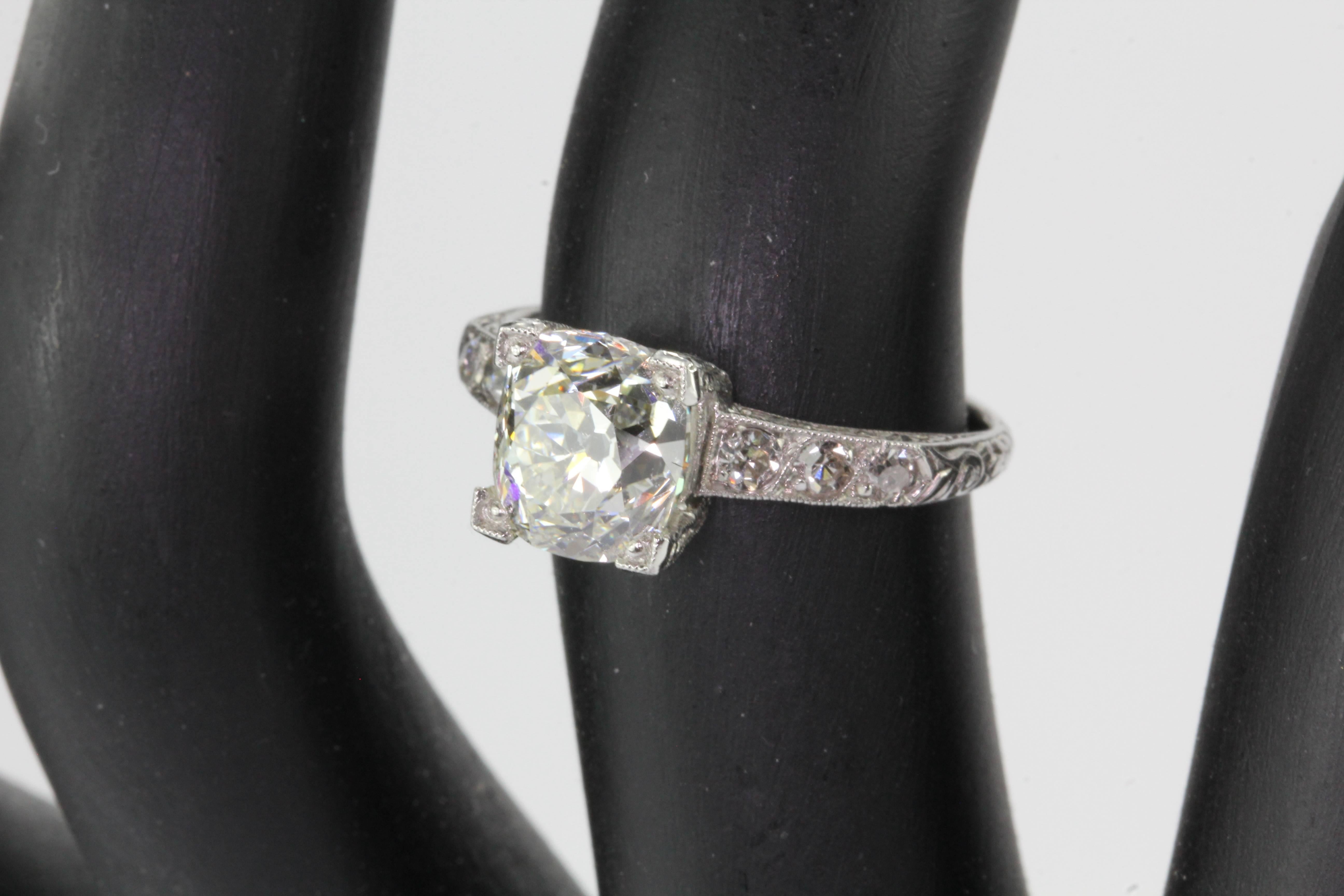 Art Deco 2.27 Carat Old Mine Diamond Platinum Engagement Ring 3