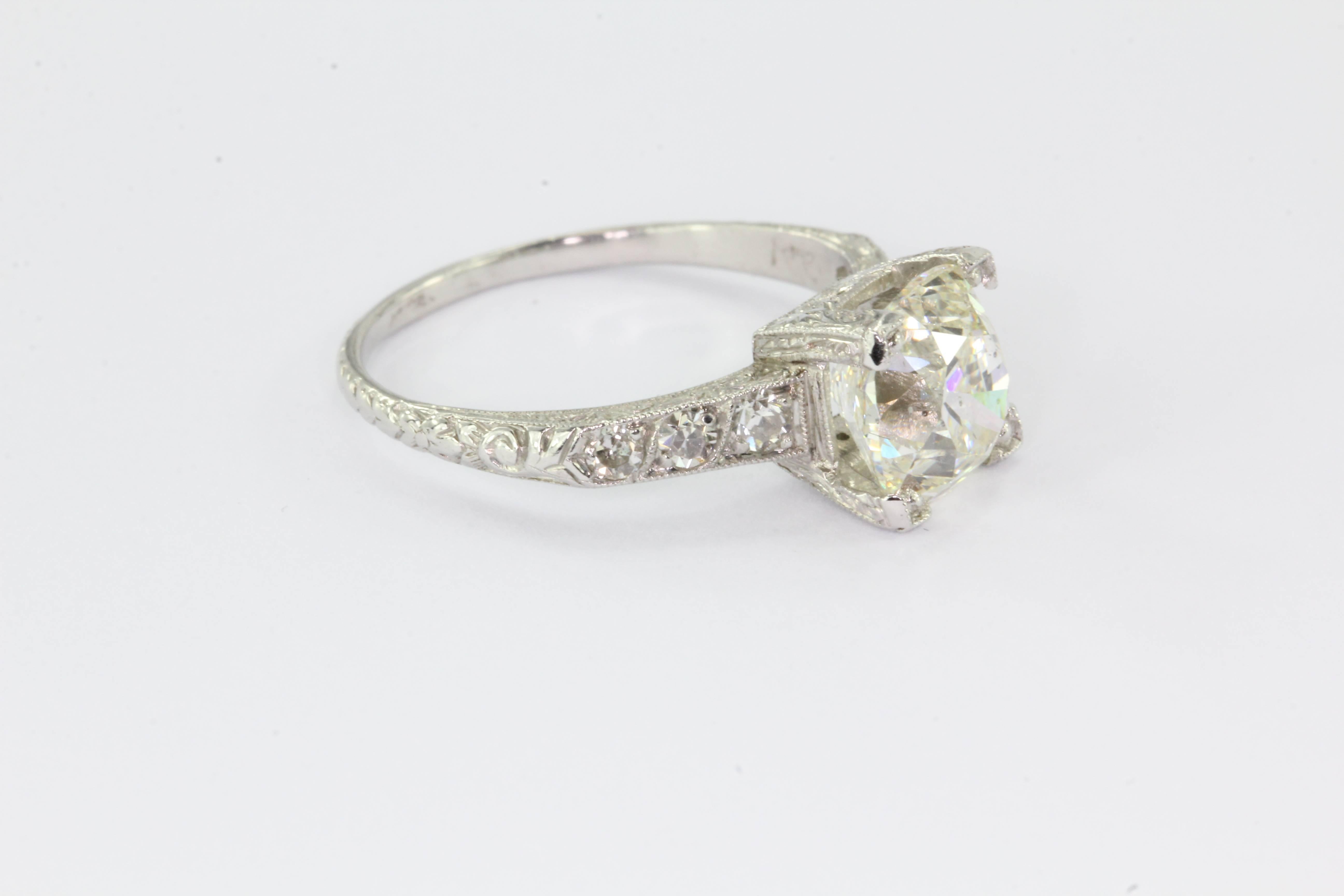 Art Deco 2.27 Carat Old Mine Diamond Platinum Engagement Ring 4