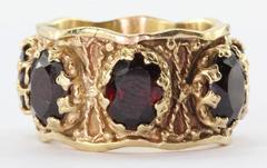 Gothic Revival Chunky 14K Gold Granat Eternity Band Ring