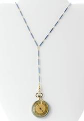 Art Deco Blue and Gold Enamel Swiss Pocket Watch on a Lorgnette Necklace