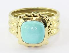 18K Gold Mazza Turquoise Collection Etruscan Style Ring