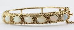 Victorian Revival 14K Gold Opal Bangle Bracelet 7 Carats Total
