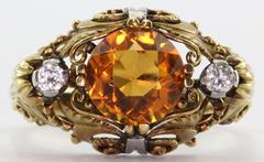Art Nouveau Revival 14K Gold Citrine Diamond Ring