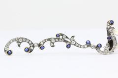 Antique Edwardian Gold & Silver Diamond Sapphire Hair Clip Barrette C.1900