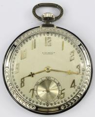 Antique Art Deco White Gold Black Enamel Ultra Thin Gubelin Pocket Watch c.1924