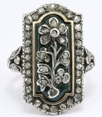 Vintage Georgian Revival Gold & Silver Chrysoprase Floral Bohemian Ring c.1930