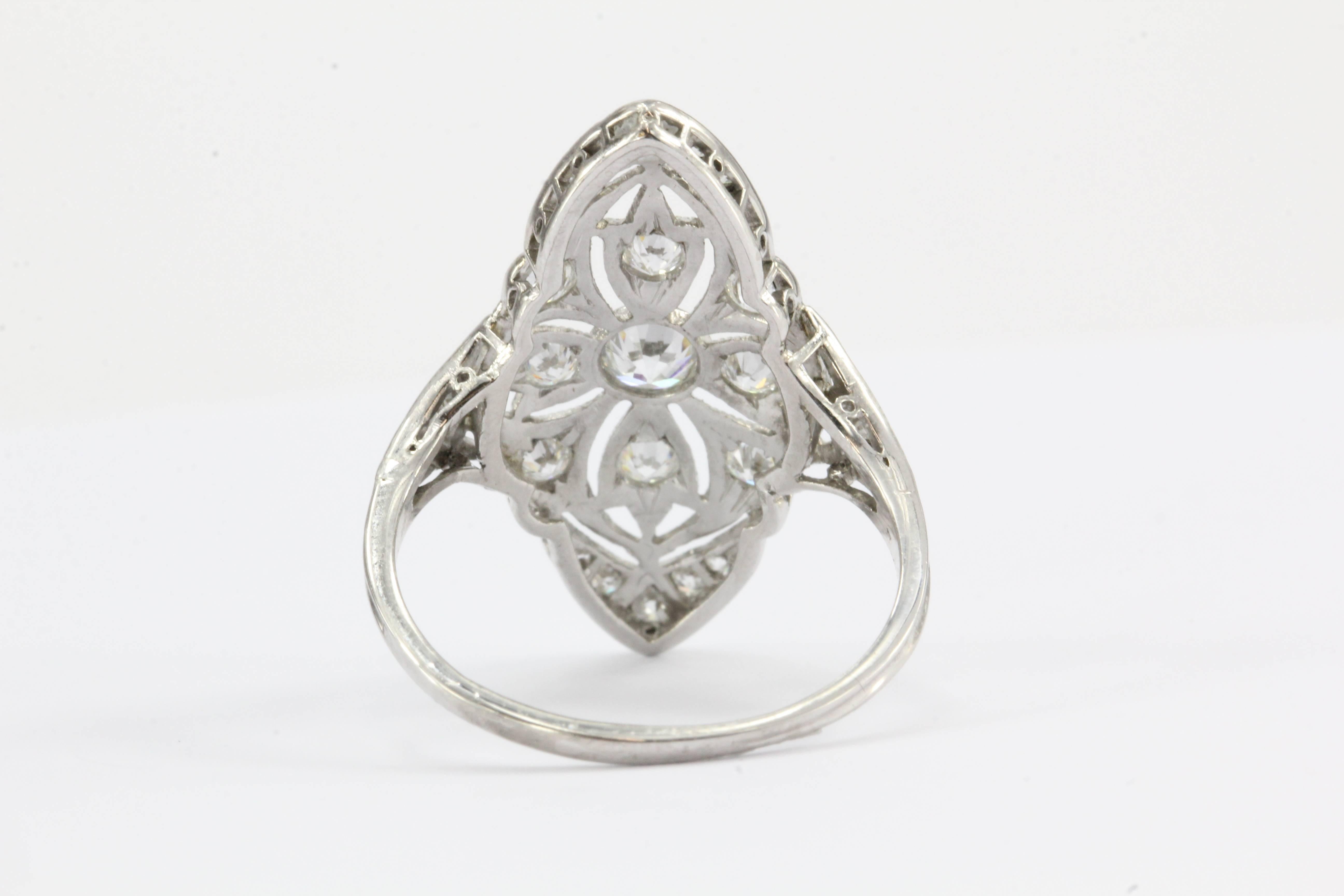 Women's Art Deco Filigree Old European Cut Diamond Platinum Ring