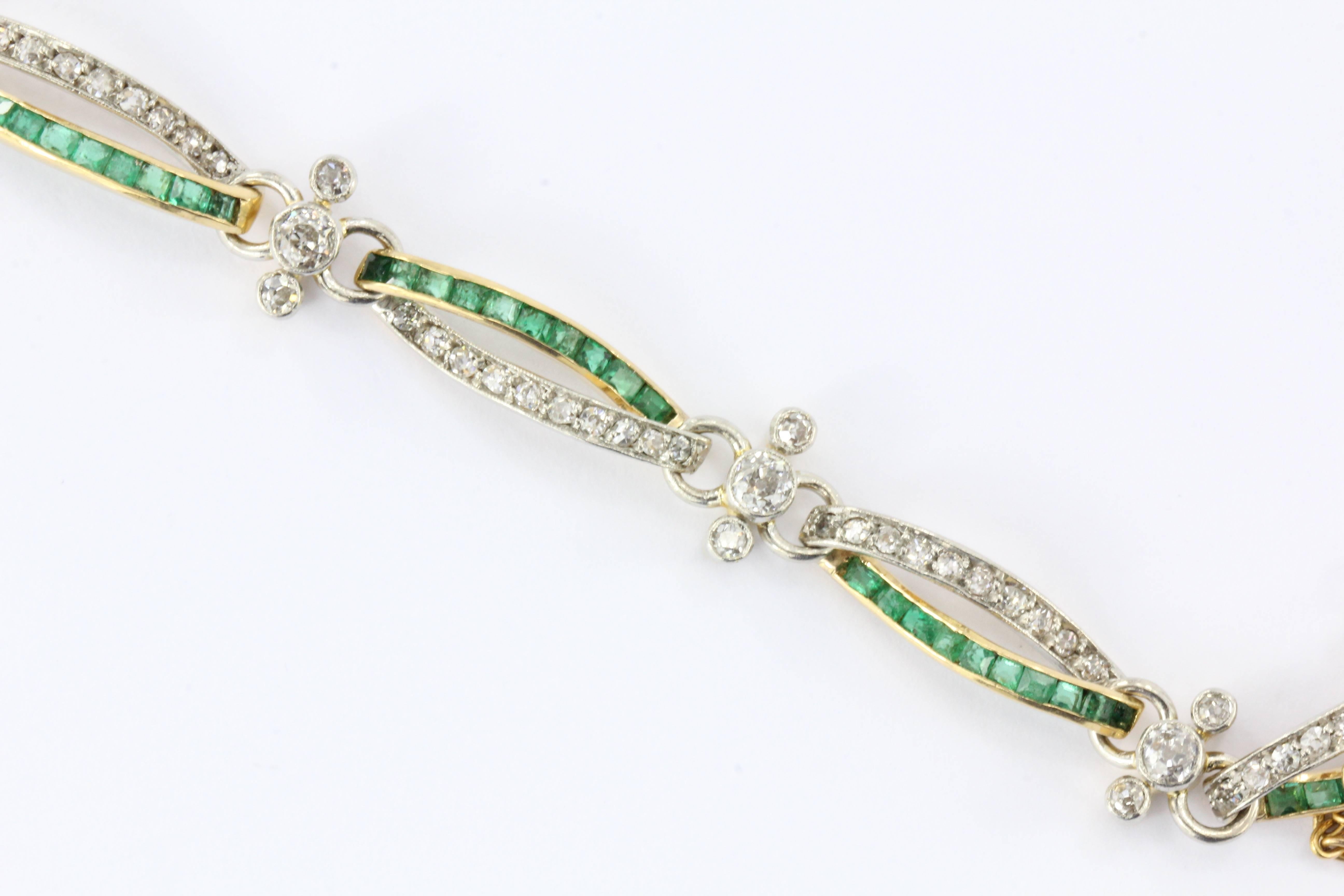 Edwardian Diamond and Emerald Bracelet In Excellent Condition In Cape May, NJ