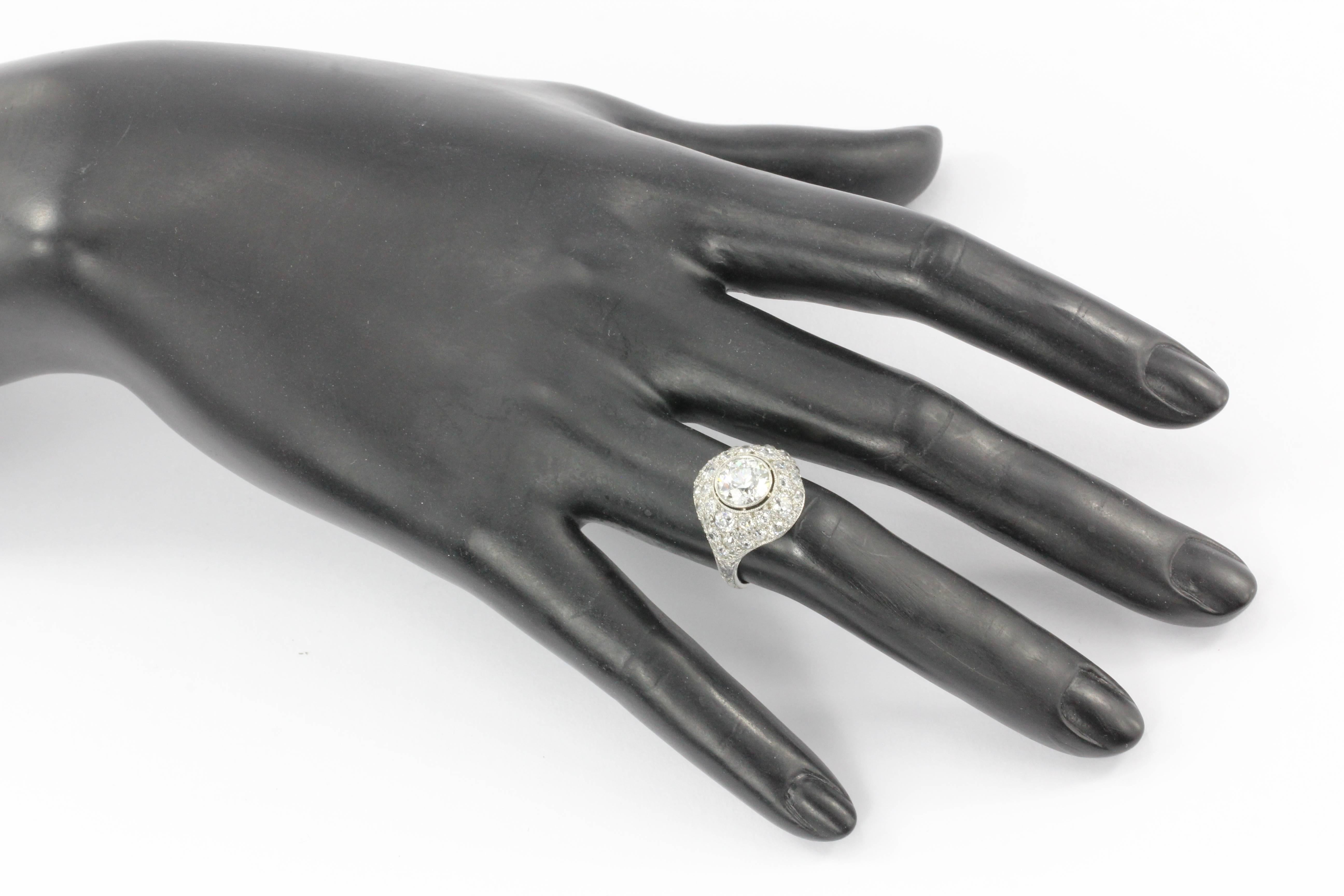 Art Deco Platinum 1.71 Old European Cut Diamond Halo Ring, circa 1920 For Sale 3