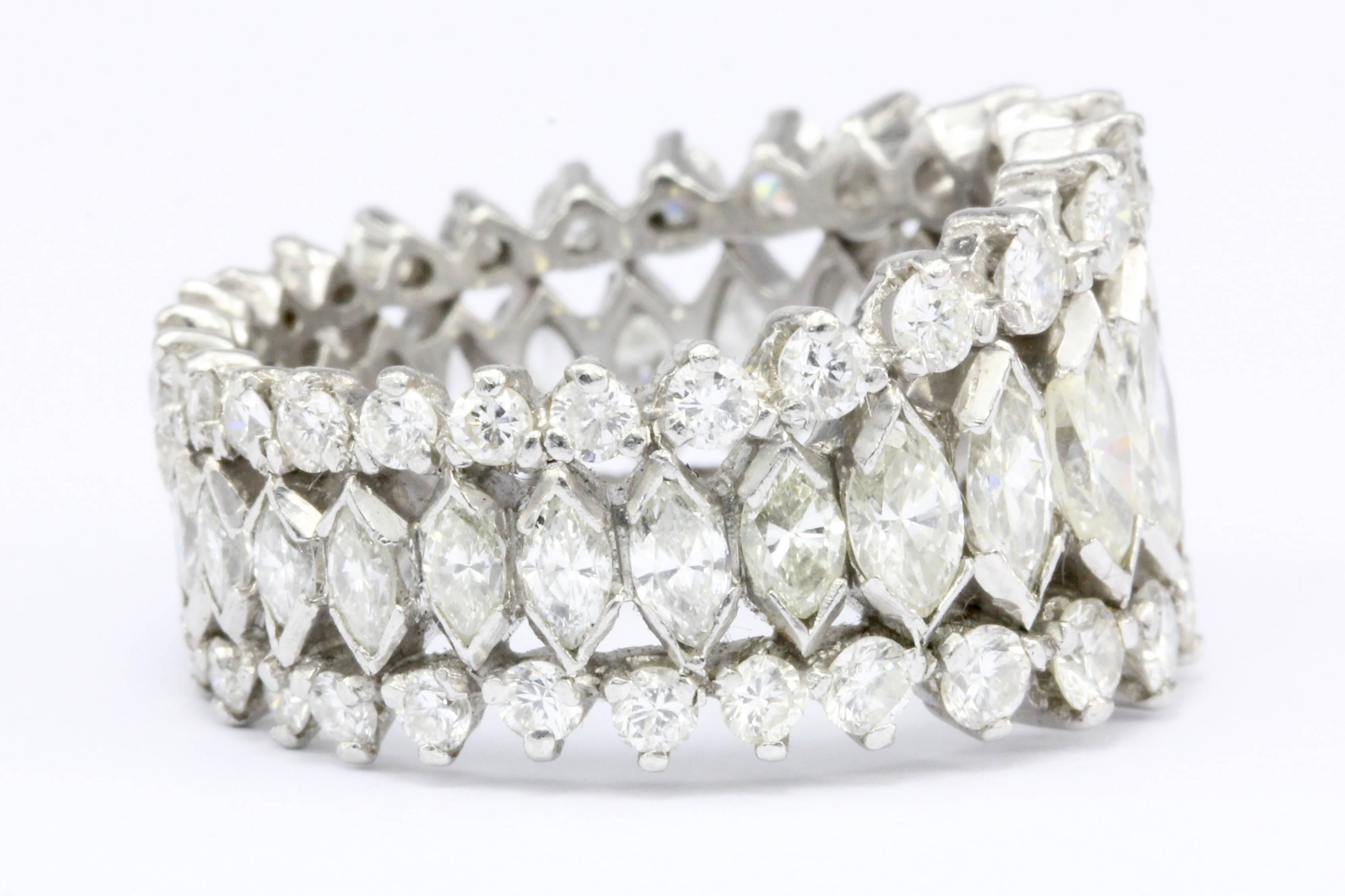 Marquise Cut Retro Platinum Diamond Eternity Band, circa 1950s