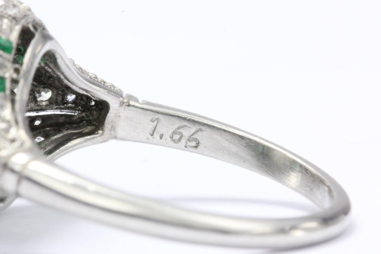 Art Deco Platinum 1.66 Carat Diamond and Emerald Ring at 1stDibs