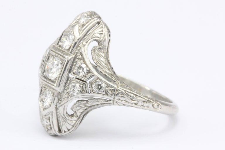 Art Deco Platinum Diamond Shield Ring, circa 1920 at 1stDibs