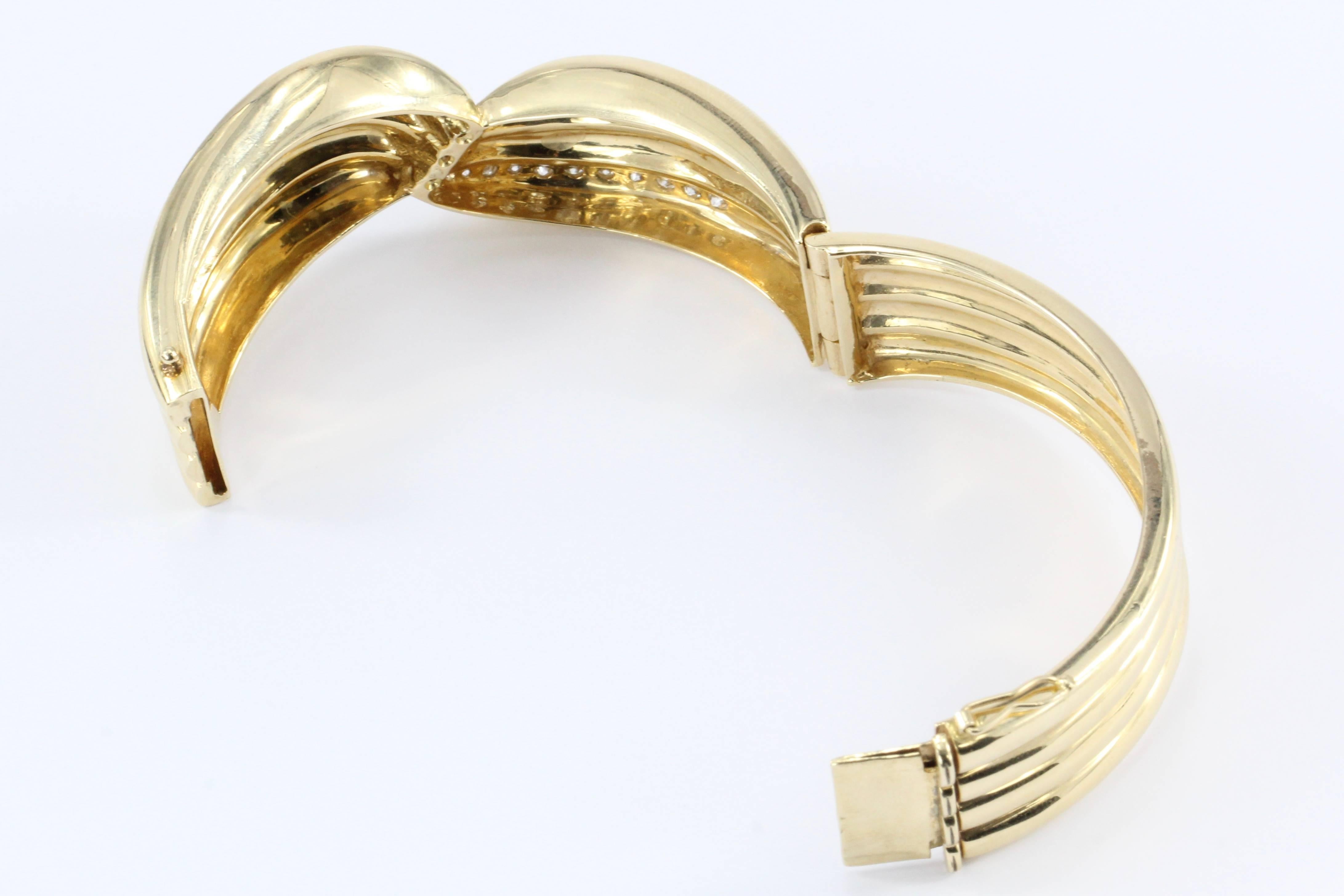 Retro Yellow Gold Diamond Bangle Bracelet 2