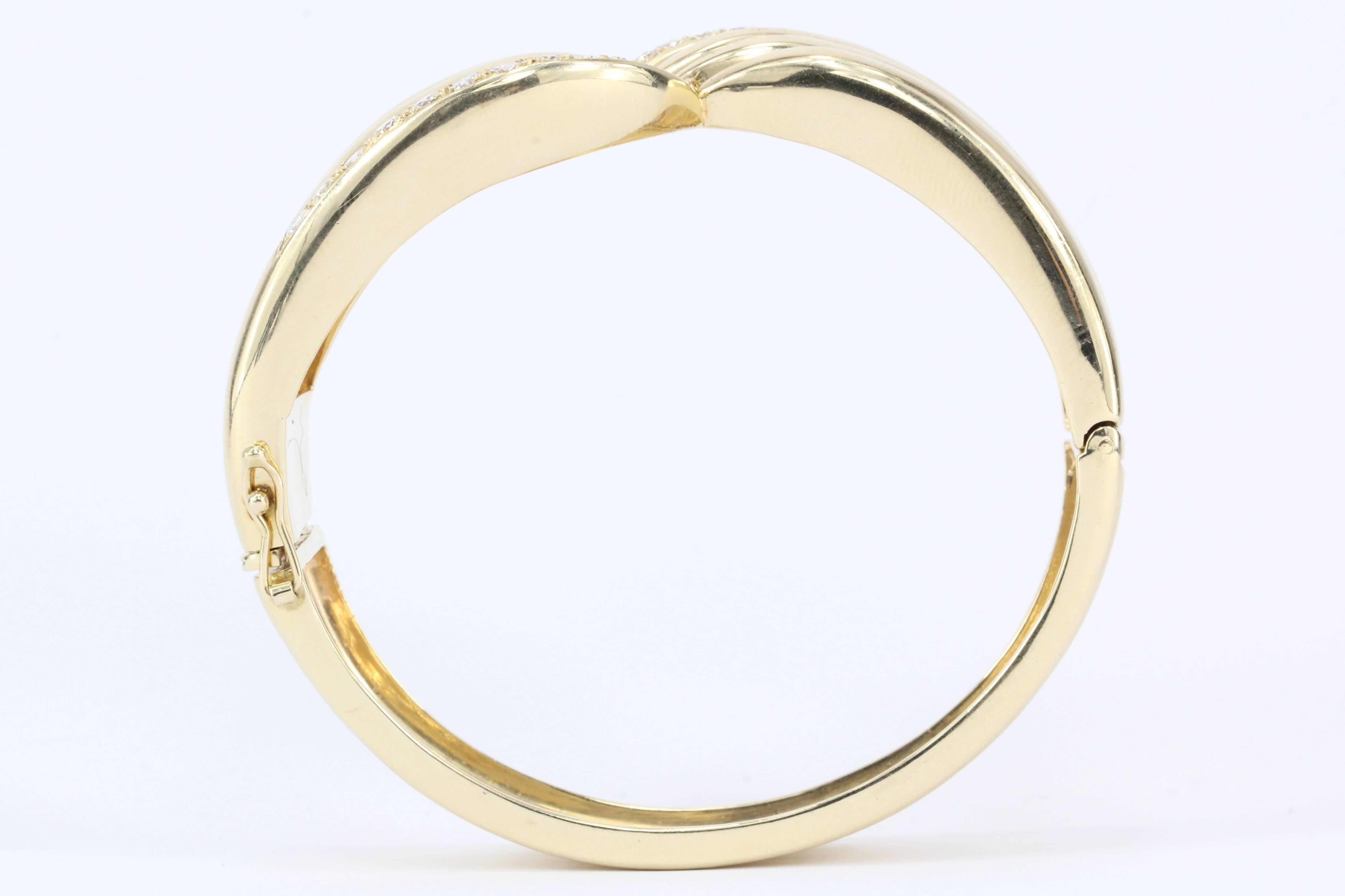 Retro Yellow Gold Diamond Bangle Bracelet 1