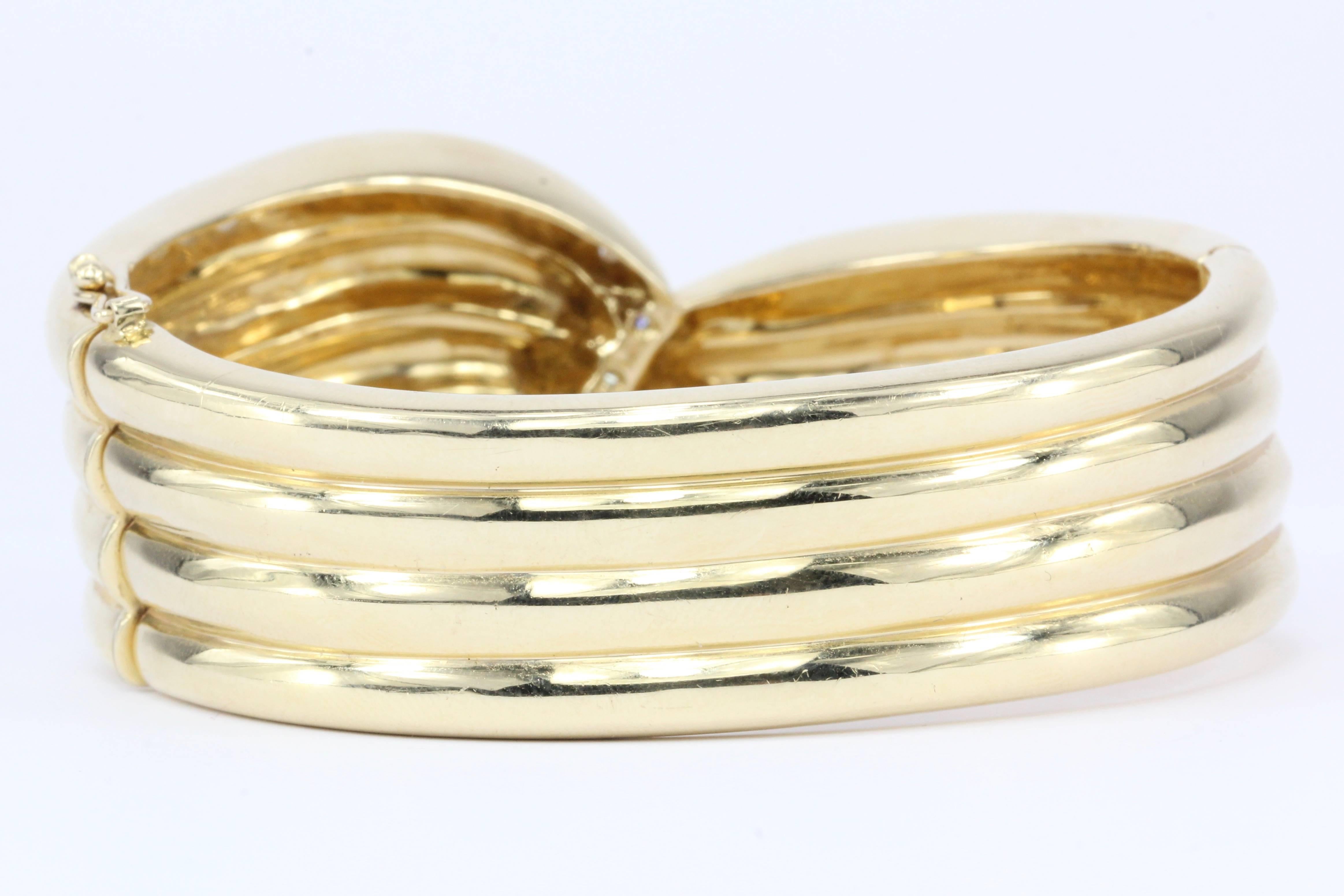 Women's Retro Yellow Gold Diamond Bangle Bracelet