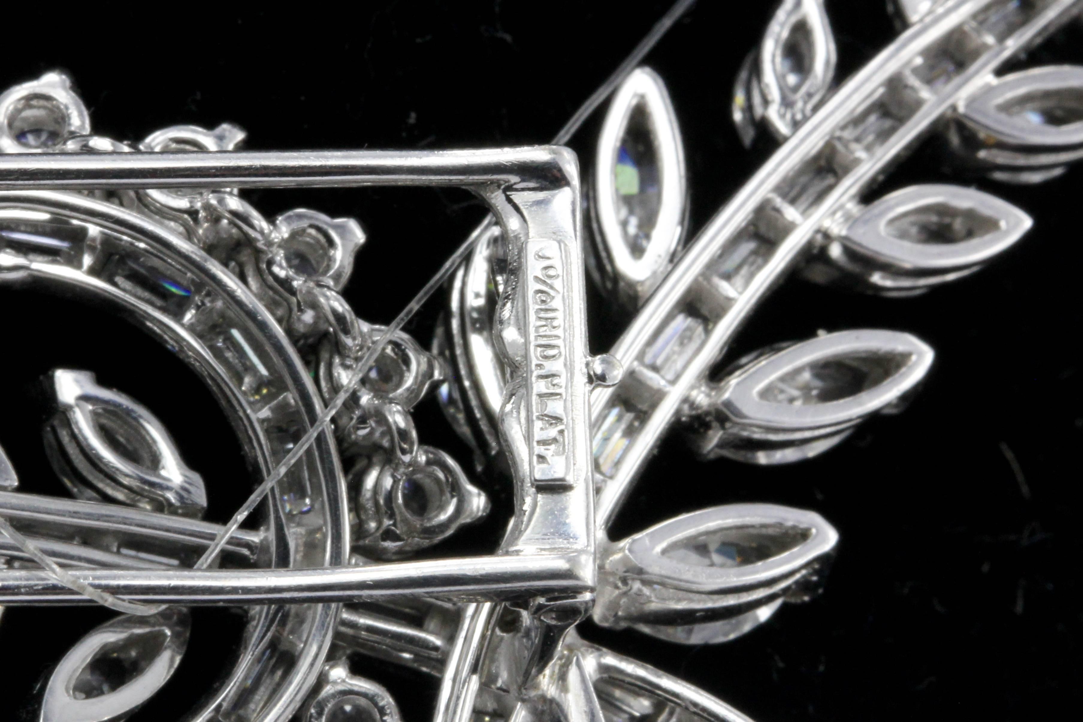 Retro Platinum 8 Carat Diamond Brooch In Excellent Condition In Cape May, NJ