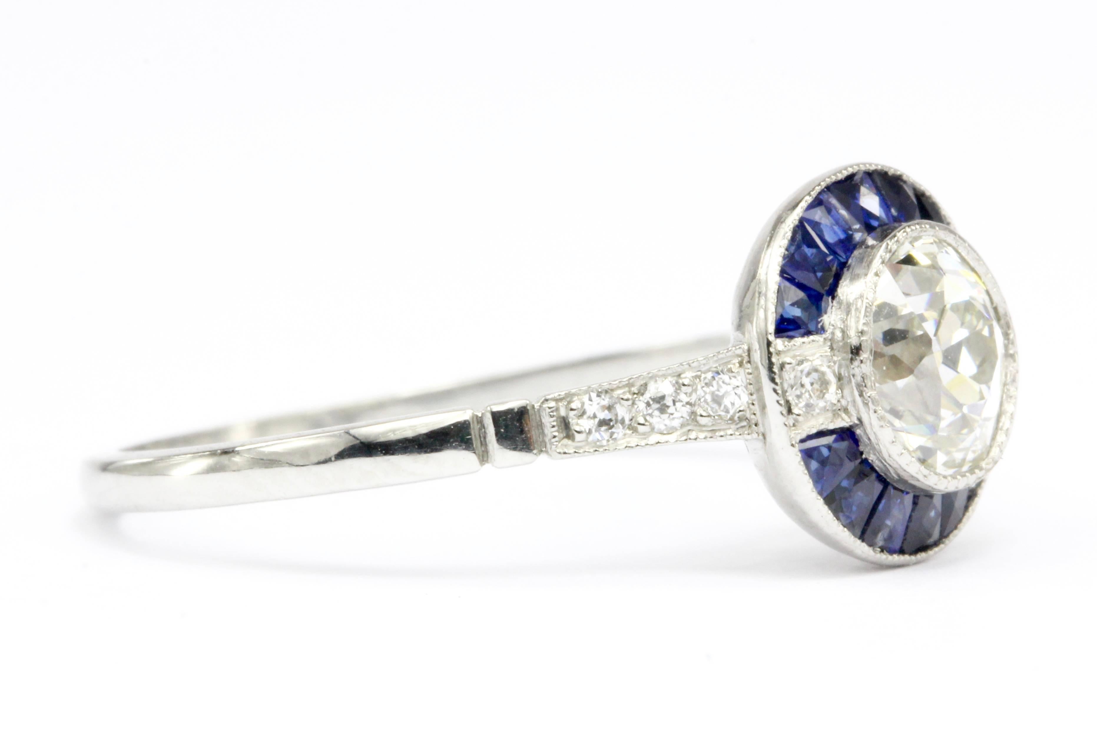 Art Deco GIA Handmade Diamond Sapphire Platinum Ring