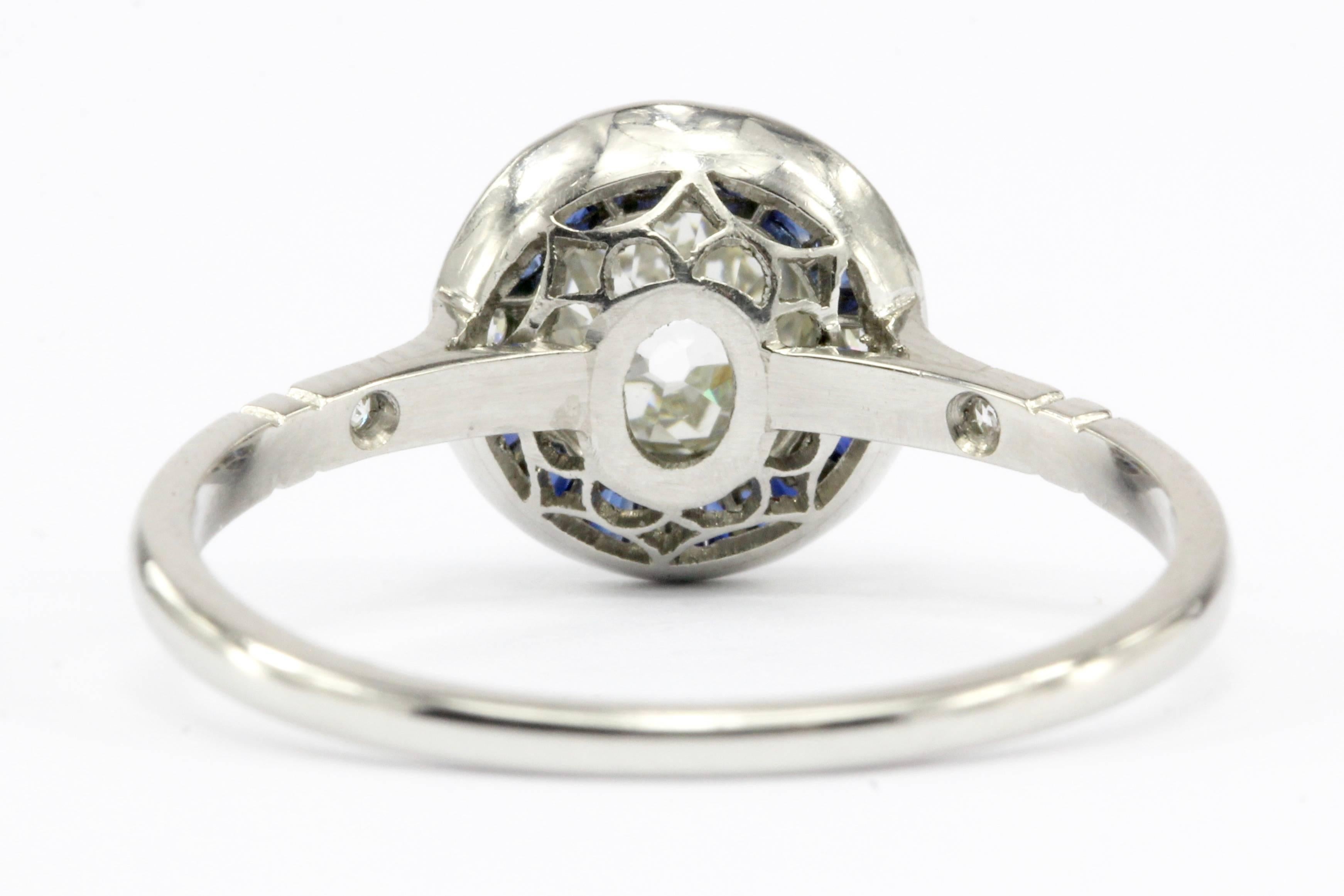 Old European Cut GIA Handmade Diamond Sapphire Platinum Ring