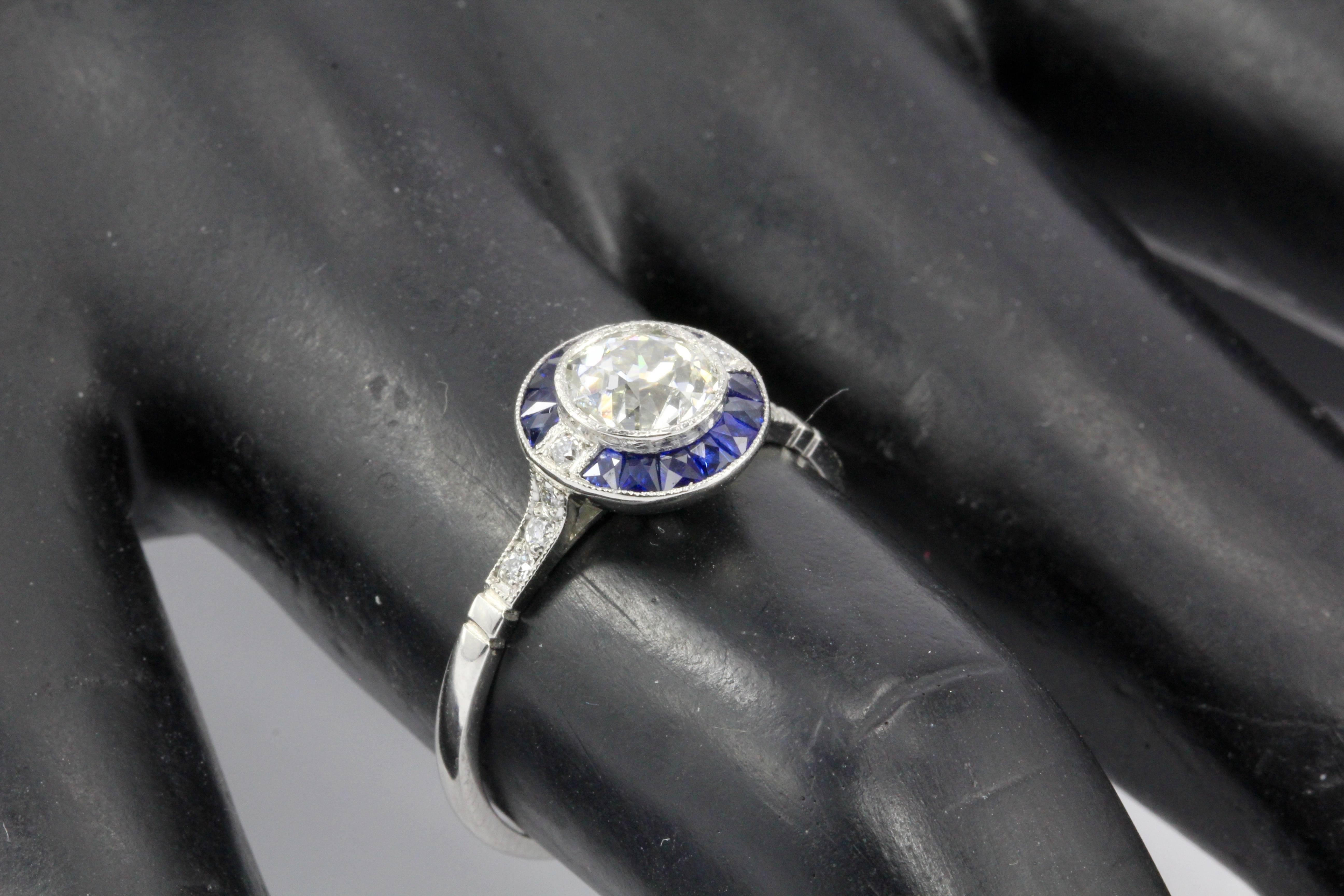 GIA Handmade Diamond Sapphire Platinum Ring 1