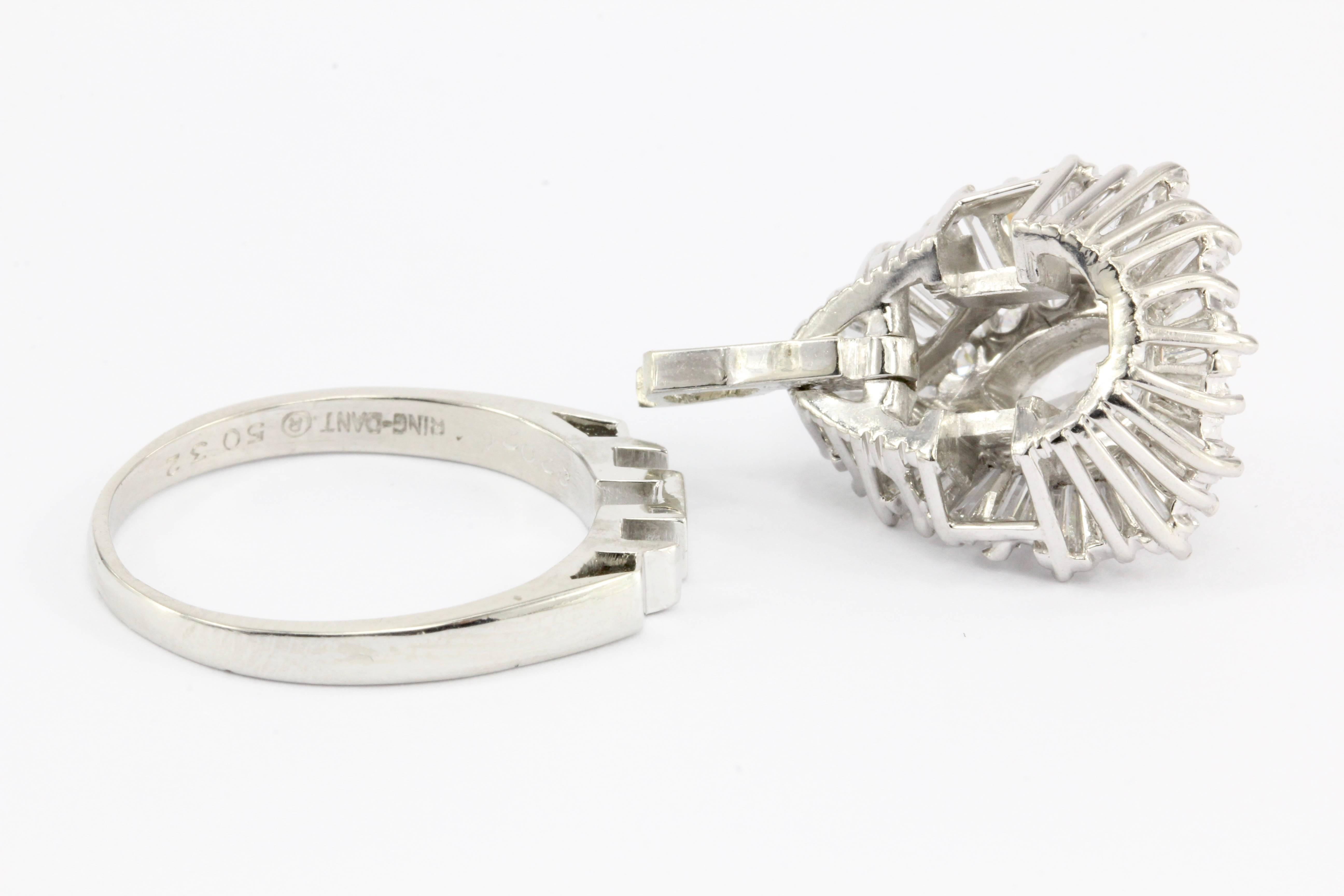 Pear Cut Platinum 3 Carat Diamond Convertible Ring to Pendant, circa 1950s