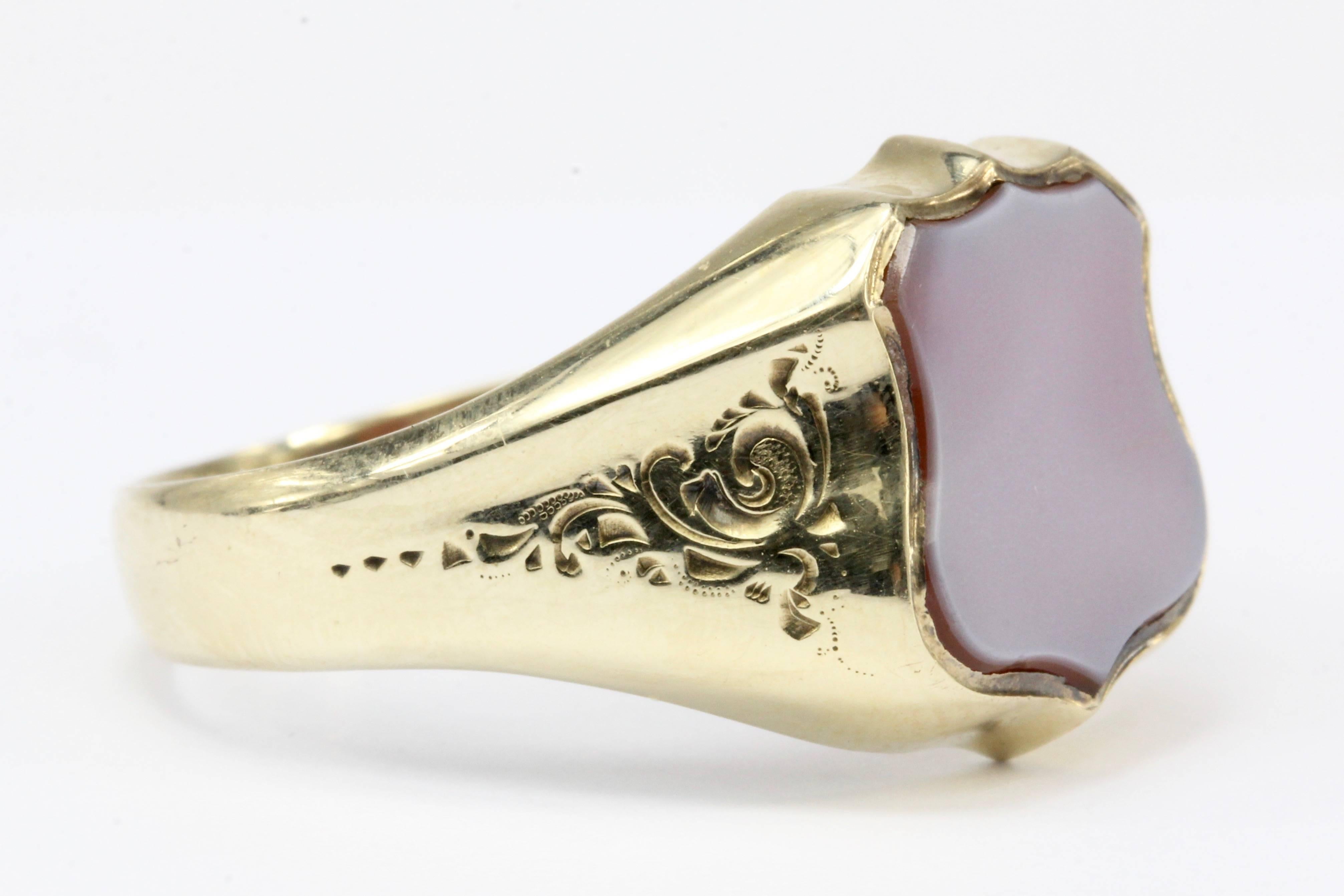French Belle Époque 3rd Republic Banded Agate Signet Ring In Excellent Condition In Cape May, NJ