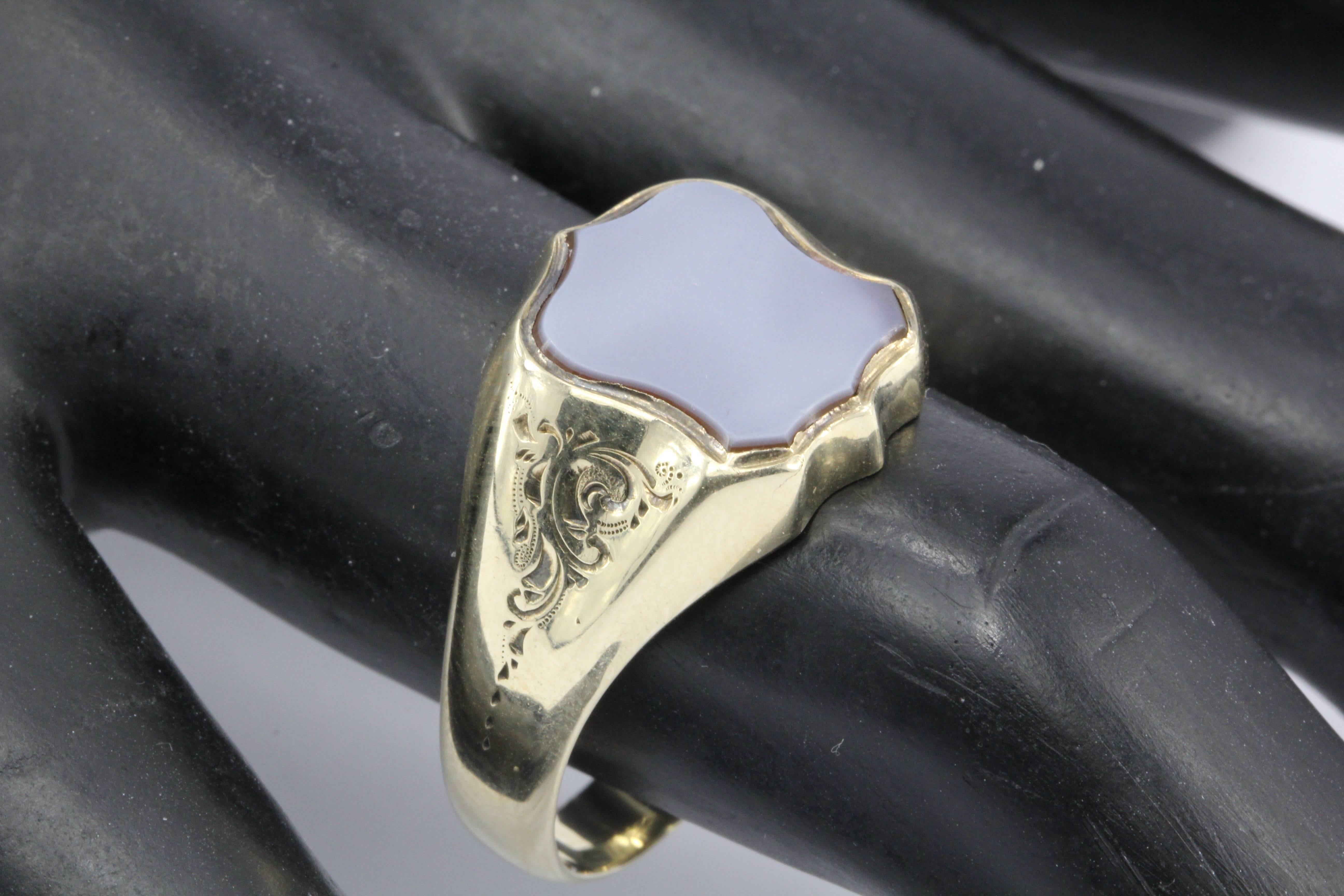 French Belle Époque 3rd Republic Banded Agate Signet Ring 2