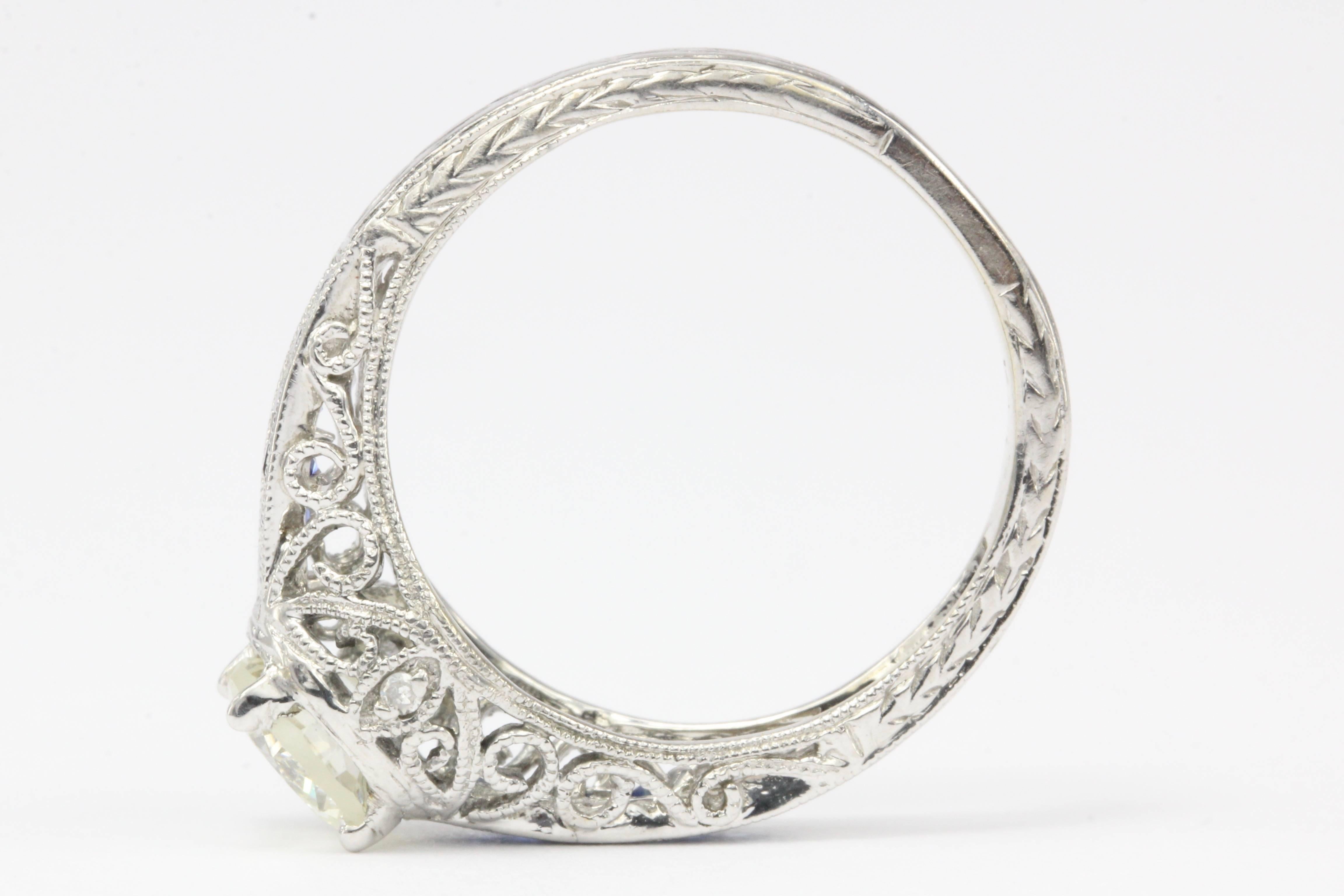 Art Deco Style White Gold 1 Carat Diamond and Sapphire Ring 1