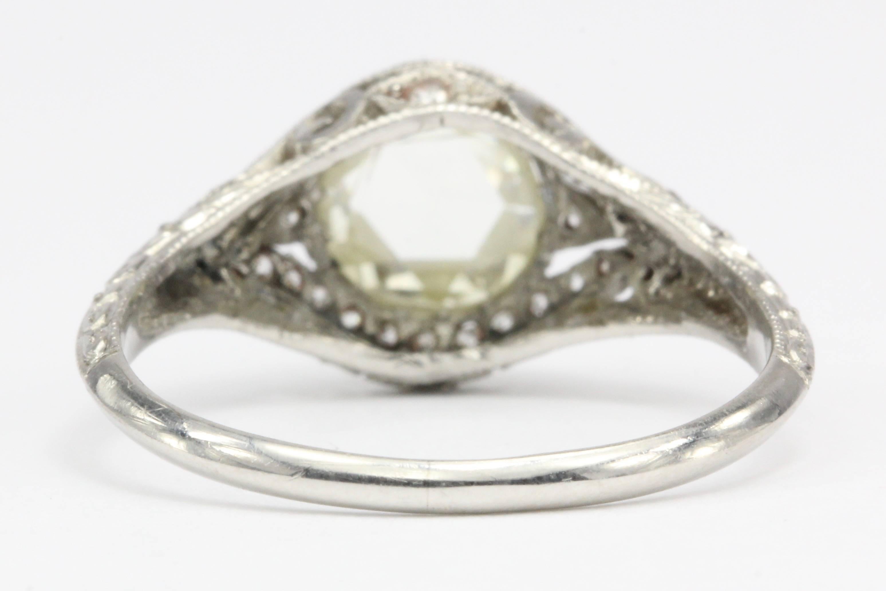 Edwardian Platinum .60 Carat Rose Cut Diamond Engagement Ring In Excellent Condition In Cape May, NJ