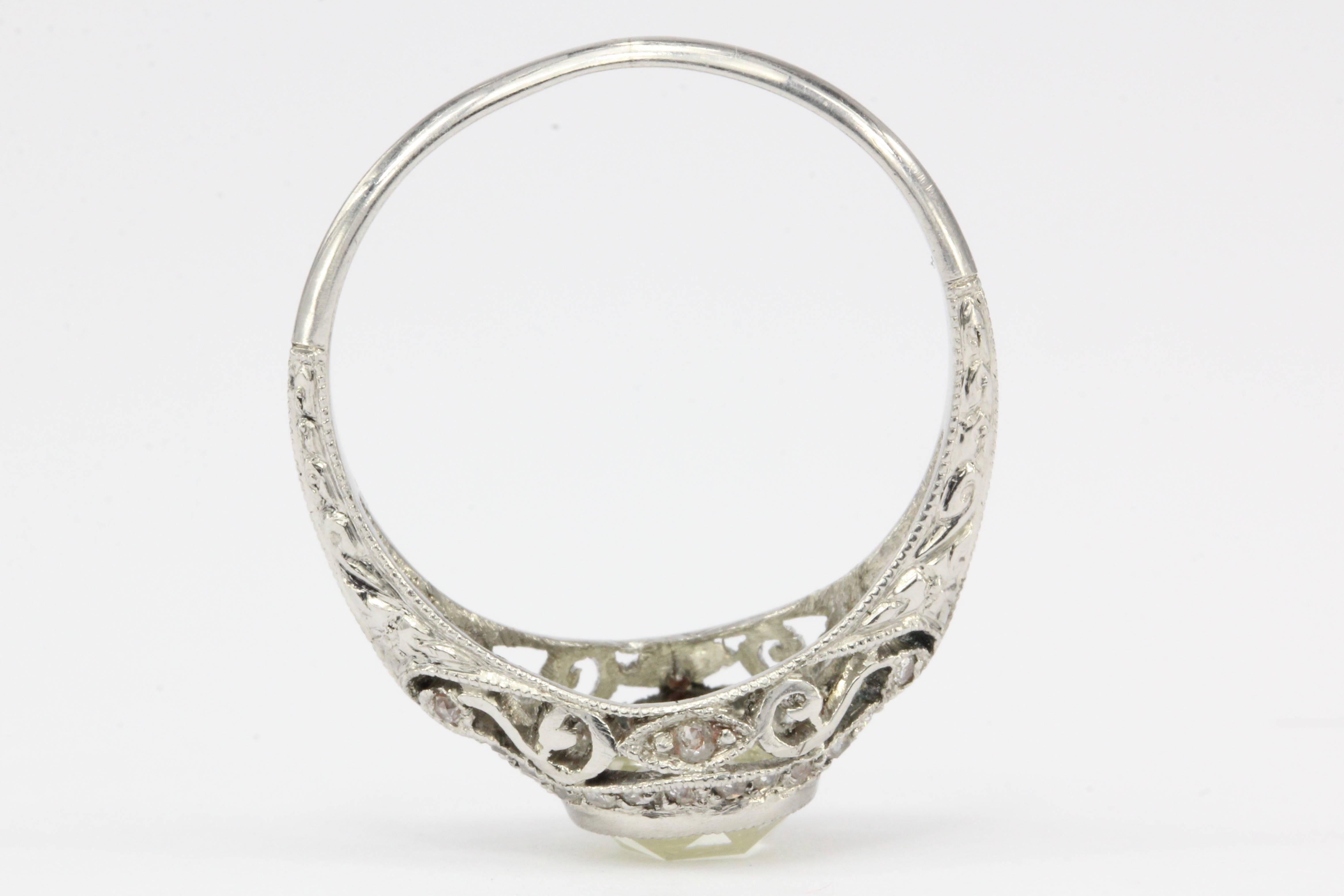 Women's Edwardian Platinum .60 Carat Rose Cut Diamond Engagement Ring