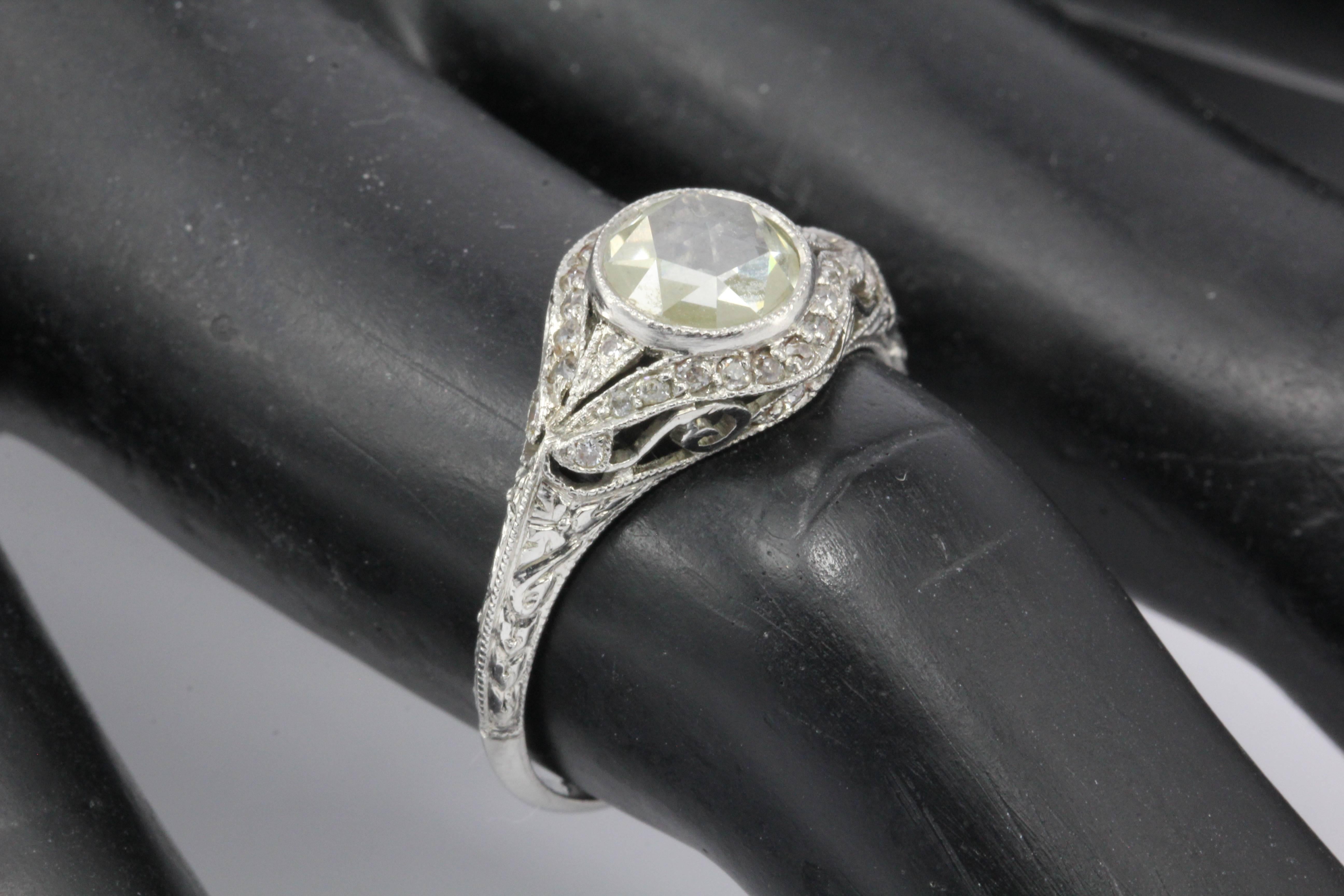 Edwardian Platinum .60 Carat Rose Cut Diamond Engagement Ring 1