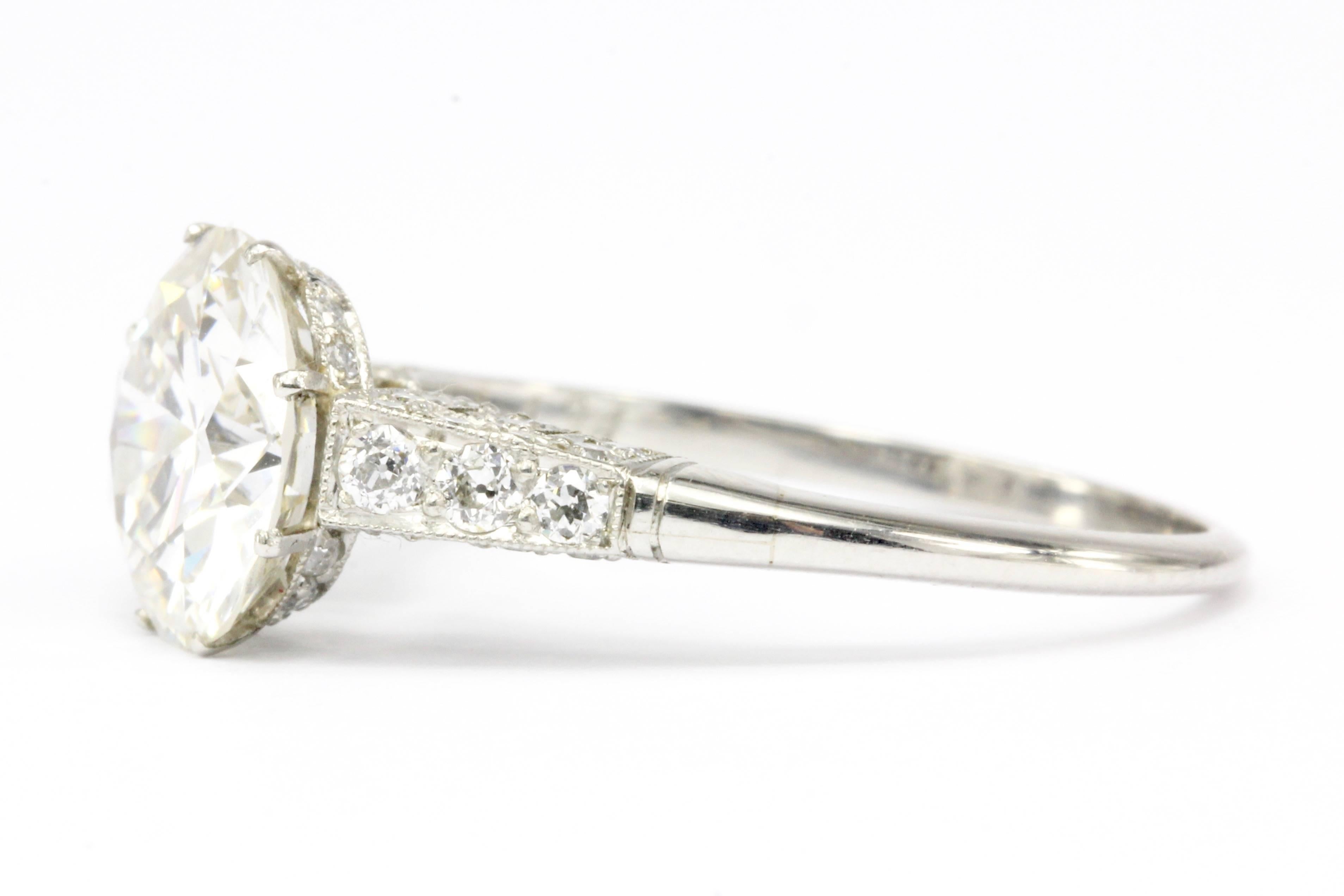 Art Deco Style Platinum GIA 2.59 Carat Old European Cut Diamond Ring In Fair Condition In Cape May, NJ