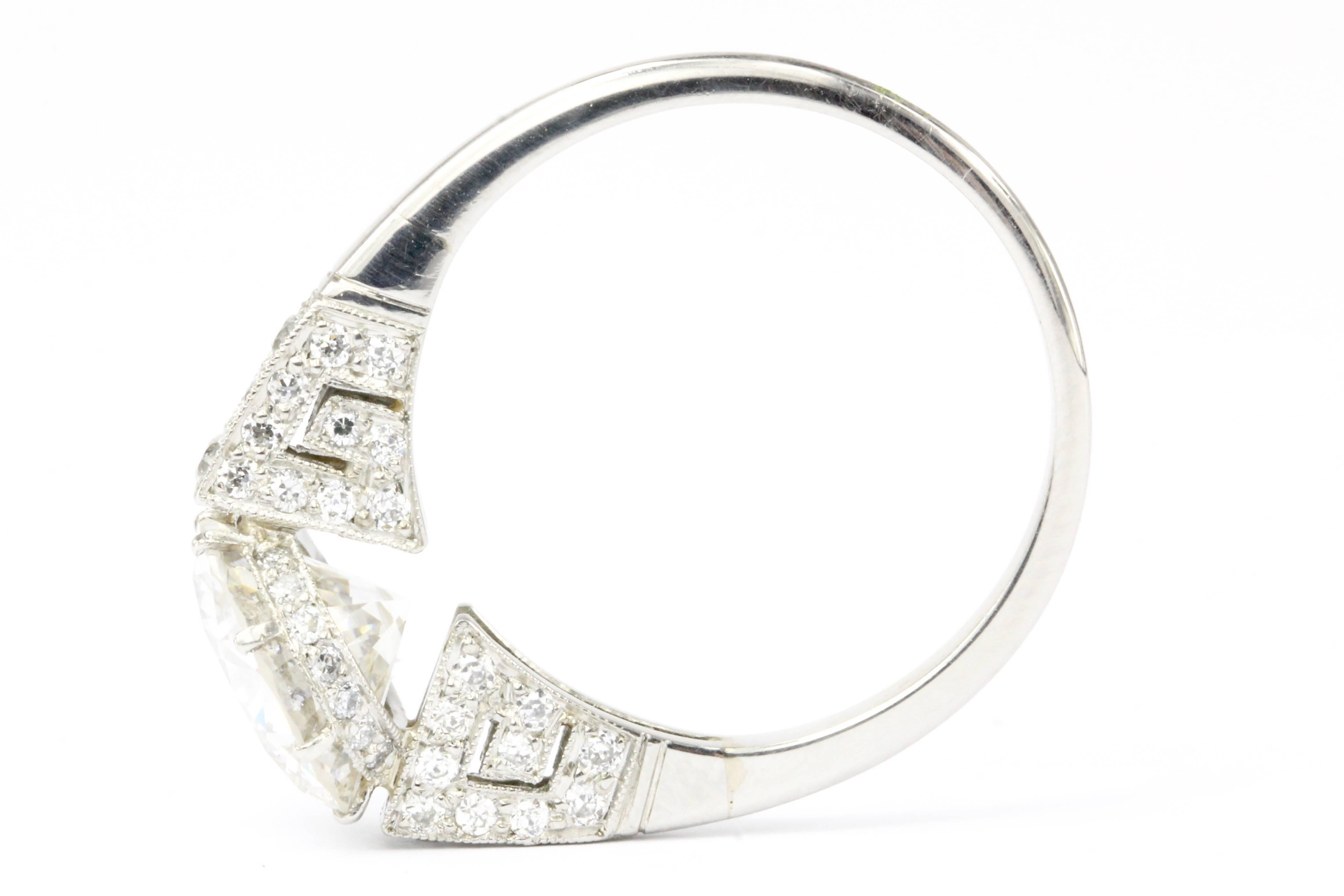 Art Deco Style Platinum GIA 2.59 Carat Old European Cut Diamond Ring 1