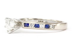 White Gold Platinum Top Heart Cut Diamond and Sapphire Engagement Ring