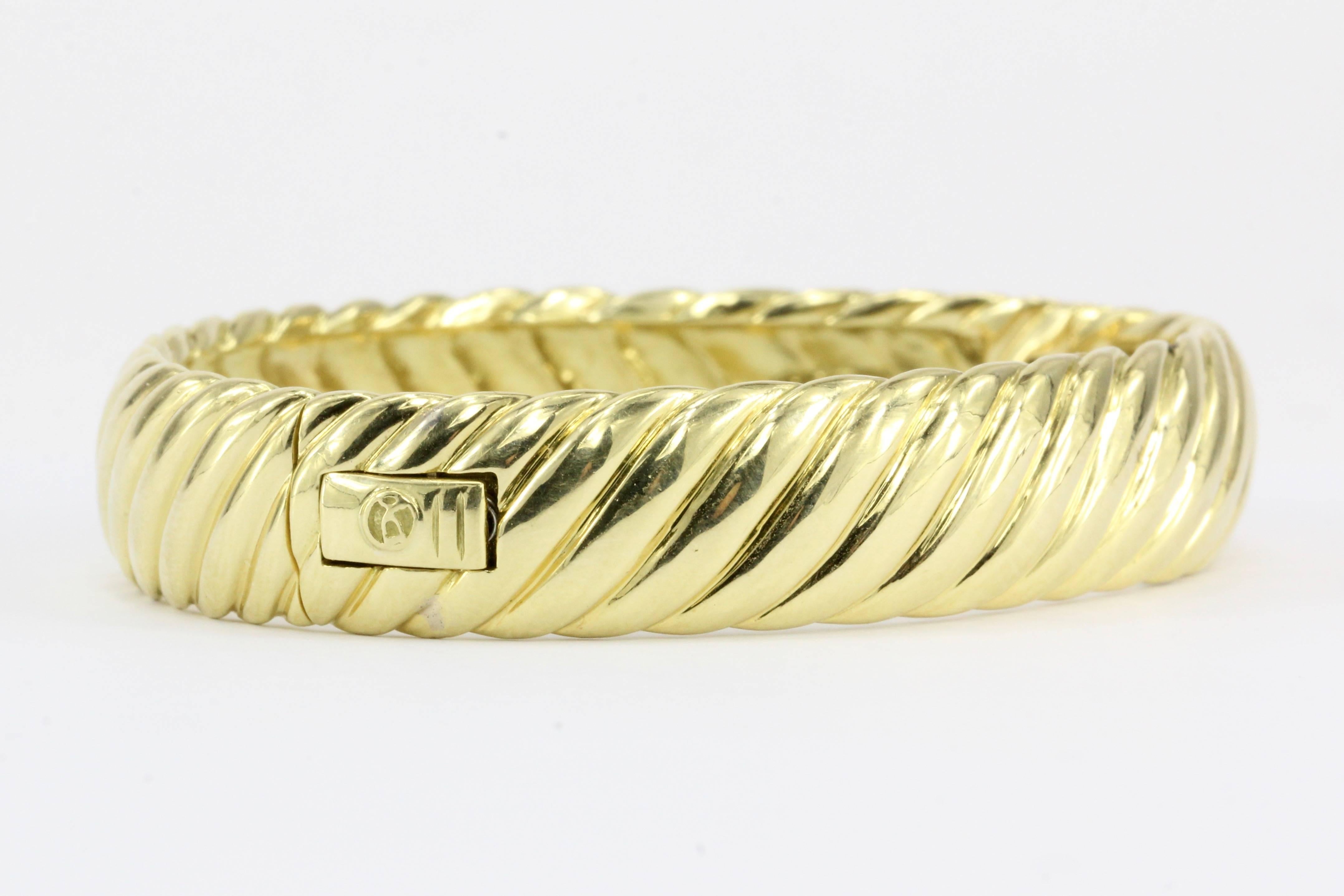 David Yurman 18 Karat Yellow Gold Cable Classic Bangle Bracelet In Excellent Condition In Cape May, NJ