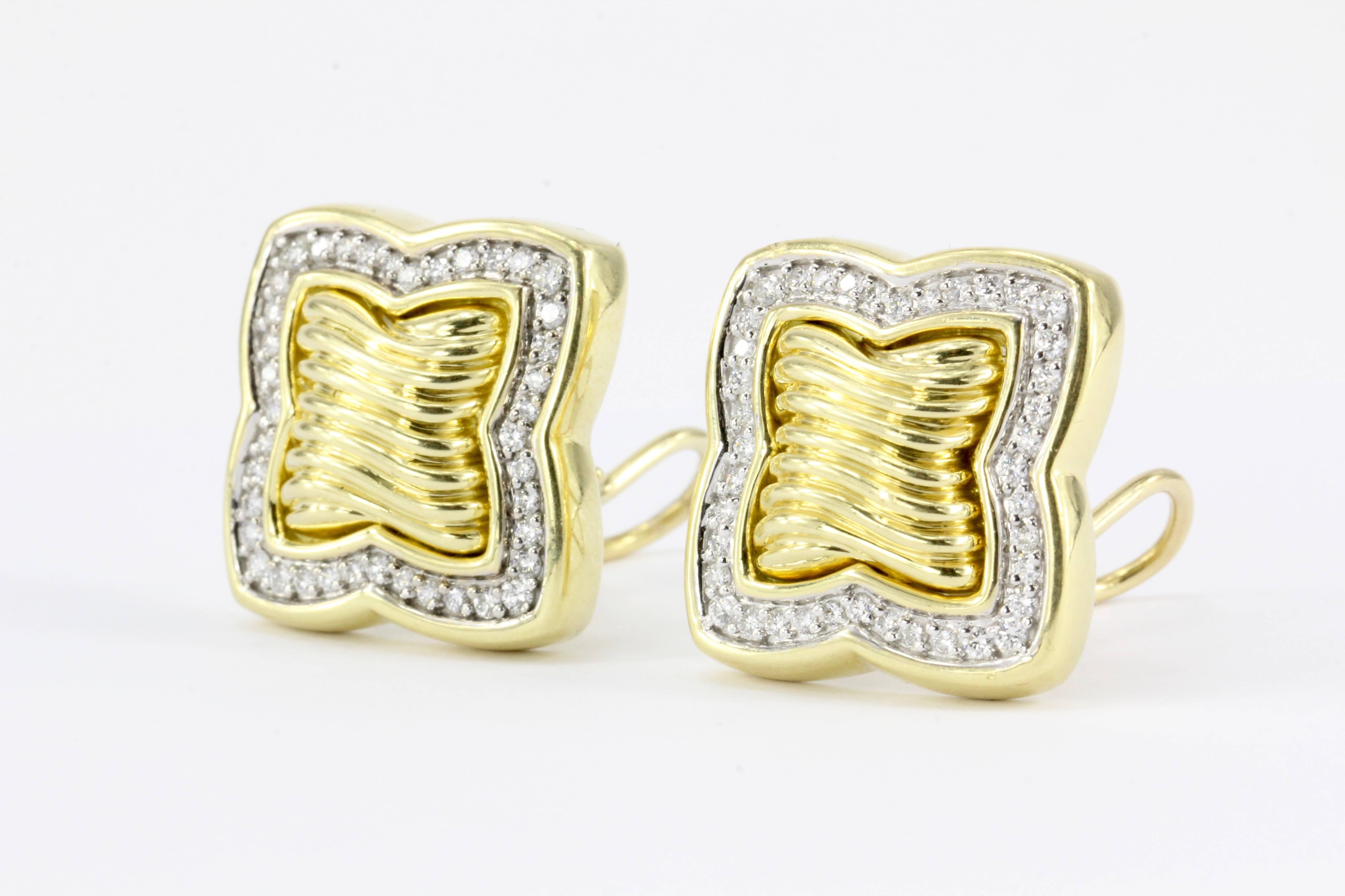 David Yurman 18 Karat Yellow Gold and Diamond Quatrefoil Earrings In Excellent Condition In Cape May, NJ