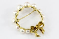 Tiffany & Co. 18 Karat Yellow Gold and Pearl Wreath with Bow Brooch Pin