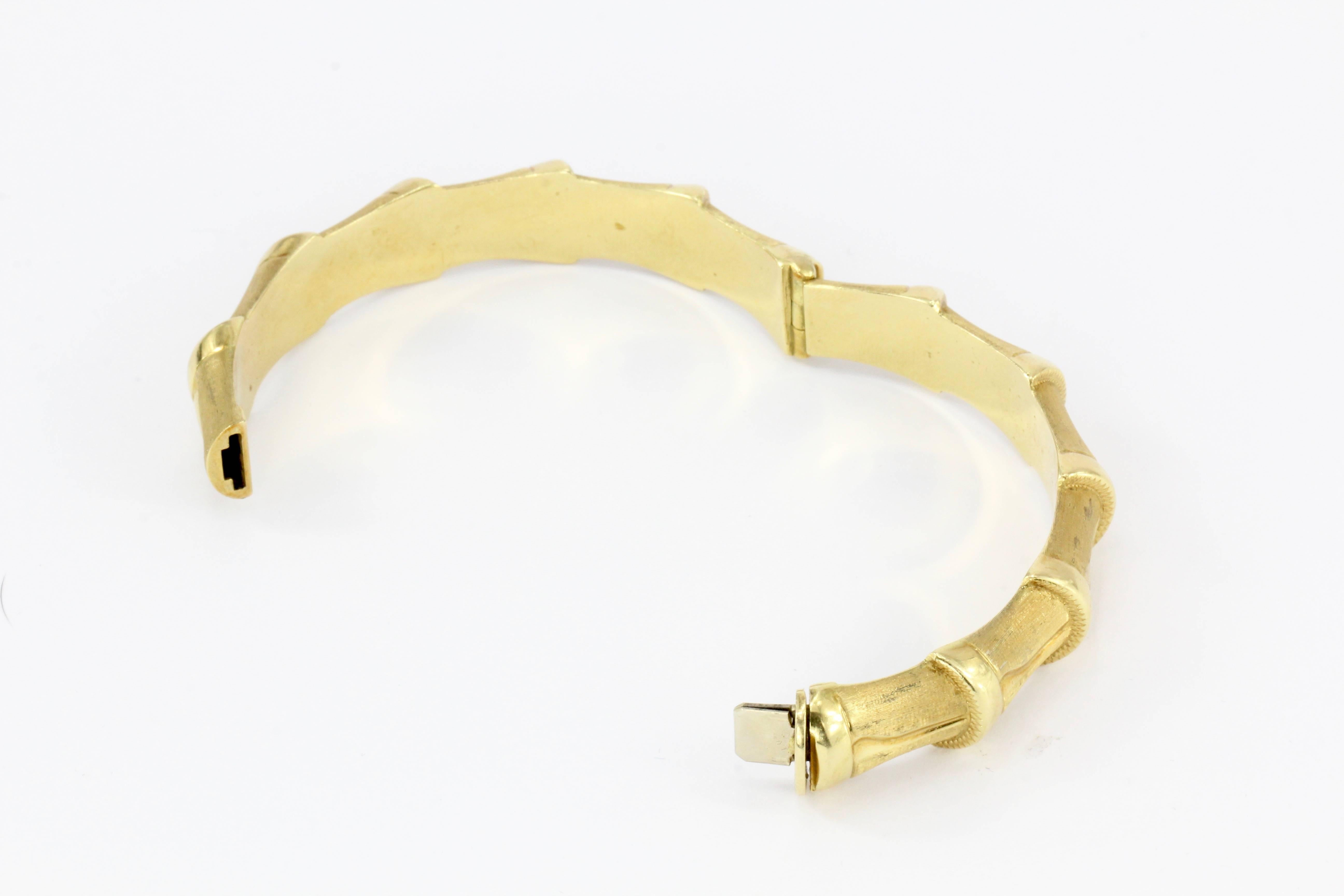 Estate 18K Yellow Gold Italian Bamboo Bangle Bracelet, circa 1950s 1