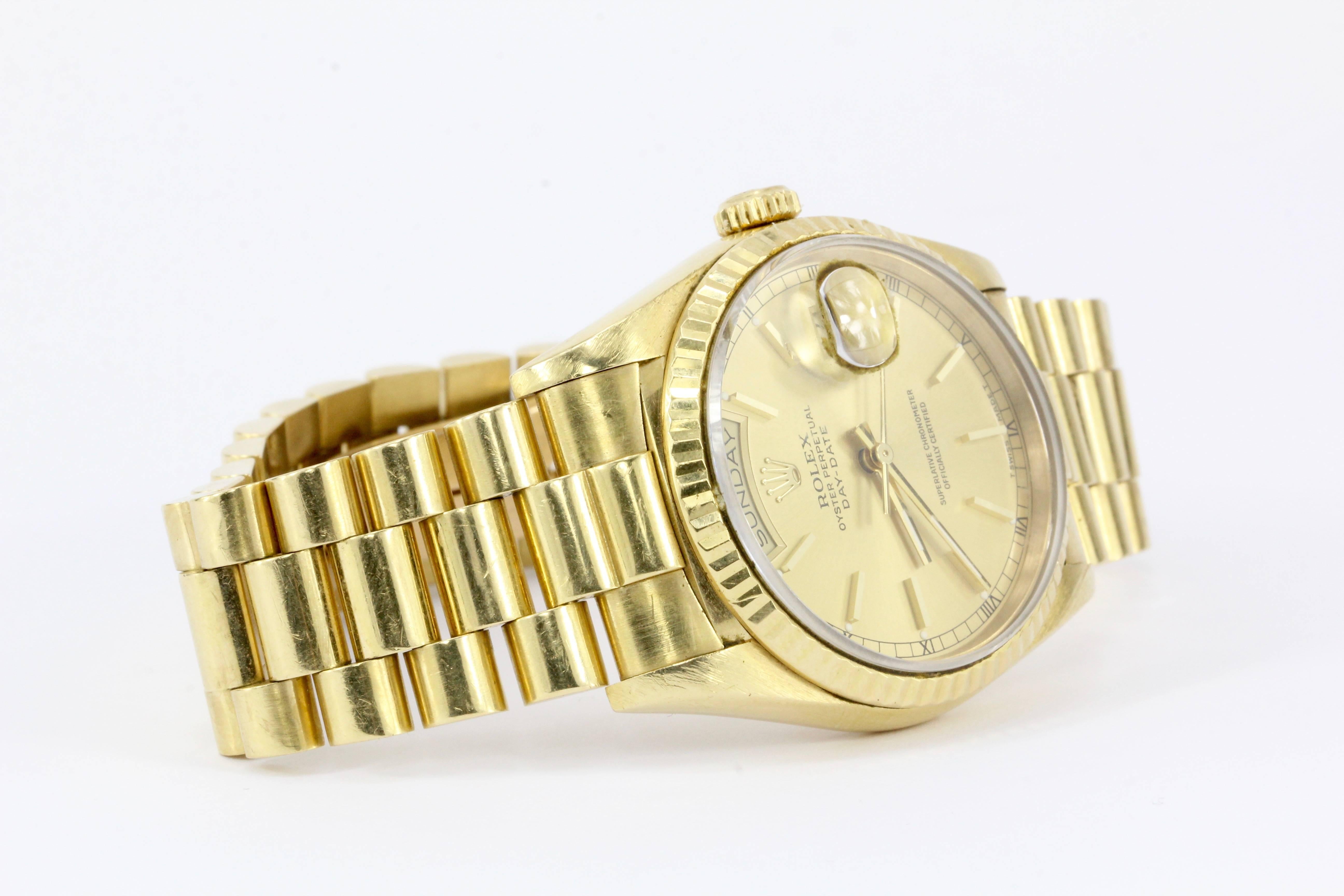 Rolex Yellow Gold Day-Date Presidential Automatic Wristwatch Ref 18238 In Excellent Condition In Cape May, NJ
