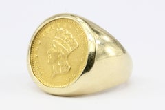1856 $1 US Indian Head Princess 14 Karat Yellow Gold Ring