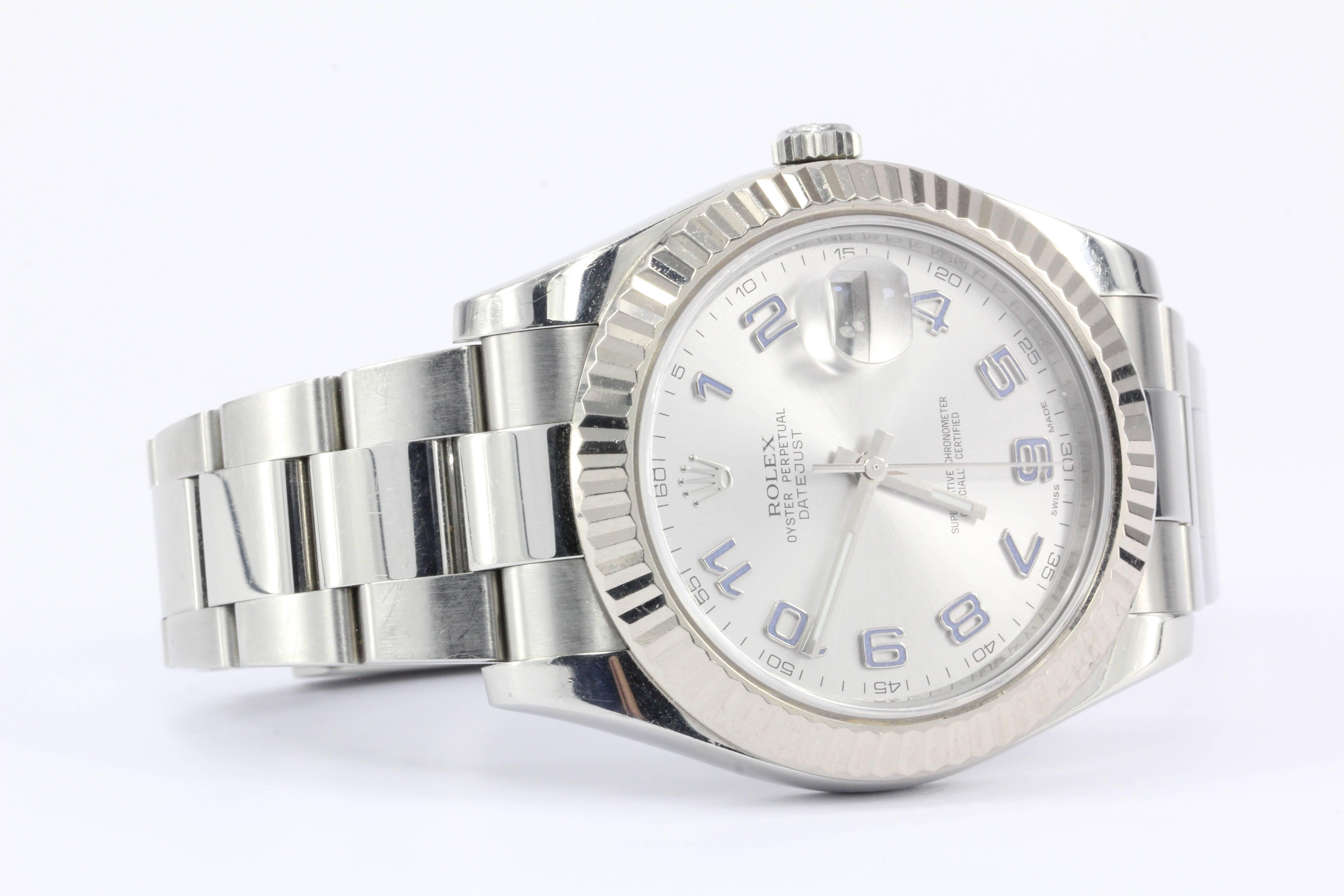 Rolex White Gold Stainless Steel Datejust II Rhodium Dial Wristwatch In Excellent Condition In Cape May, NJ