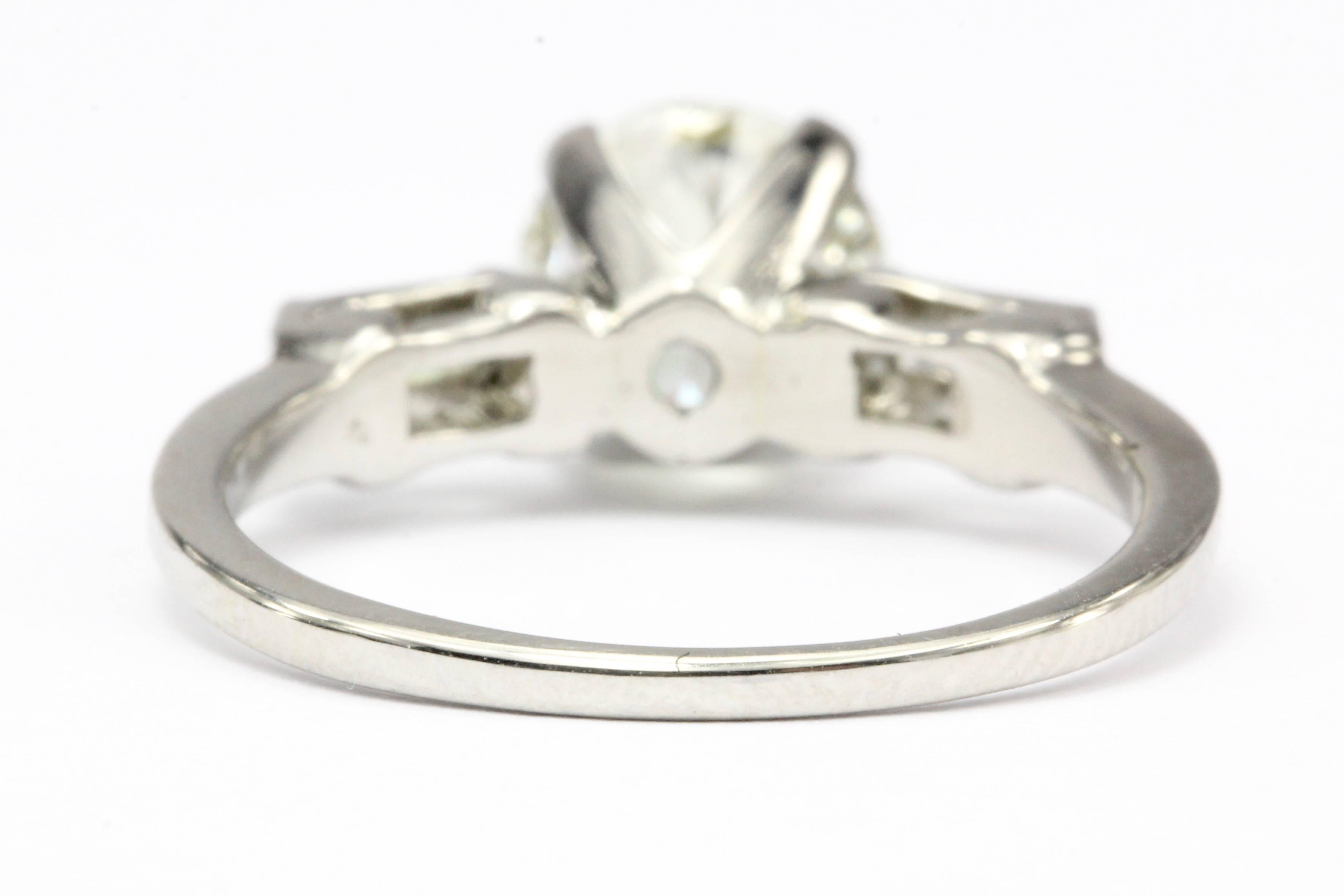 Women's Art Deco Platinum 1.27 Carat Old European Cut Diamond Engagement Ring