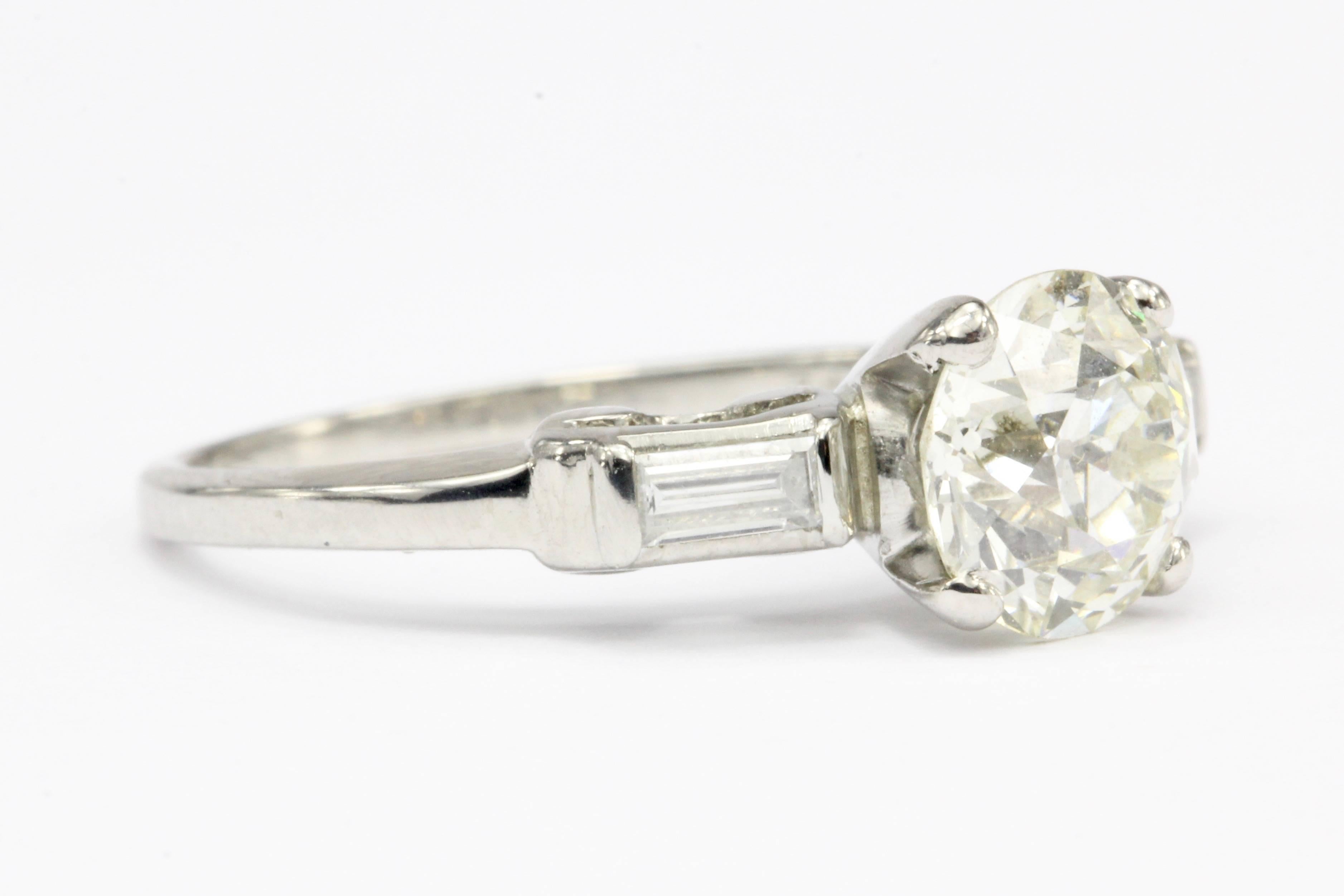 Art Deco Platinum 1.27 Carat Old European Cut Diamond Engagement Ring In Excellent Condition In Cape May, NJ