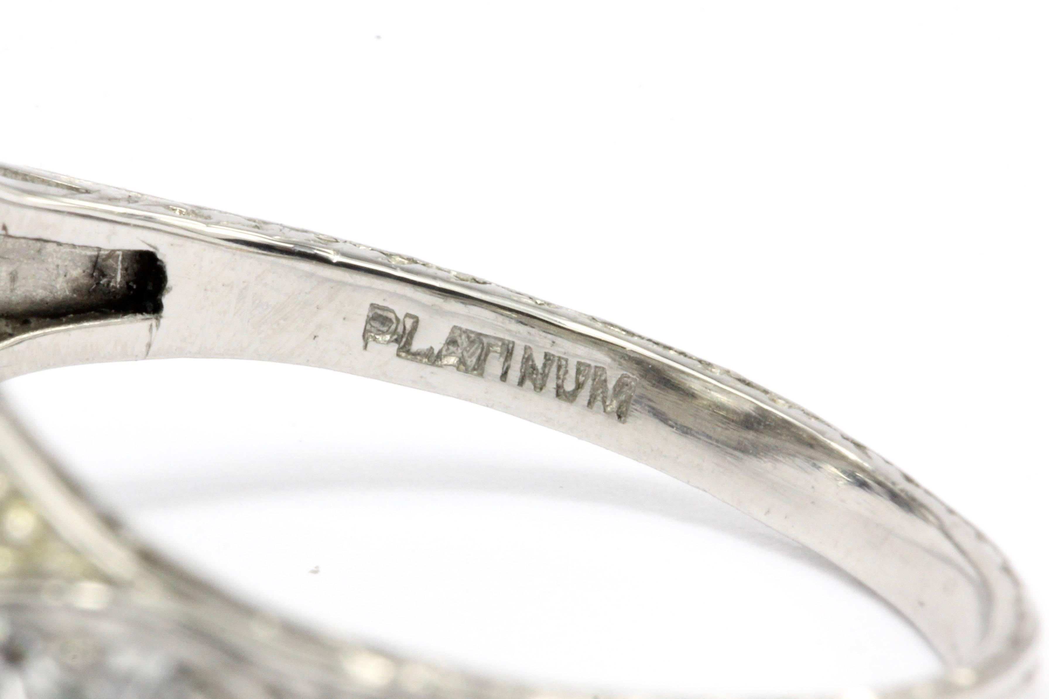 Art Deco Platinum Old European Cut Filigree Engagement Ring, circa 1920s 1