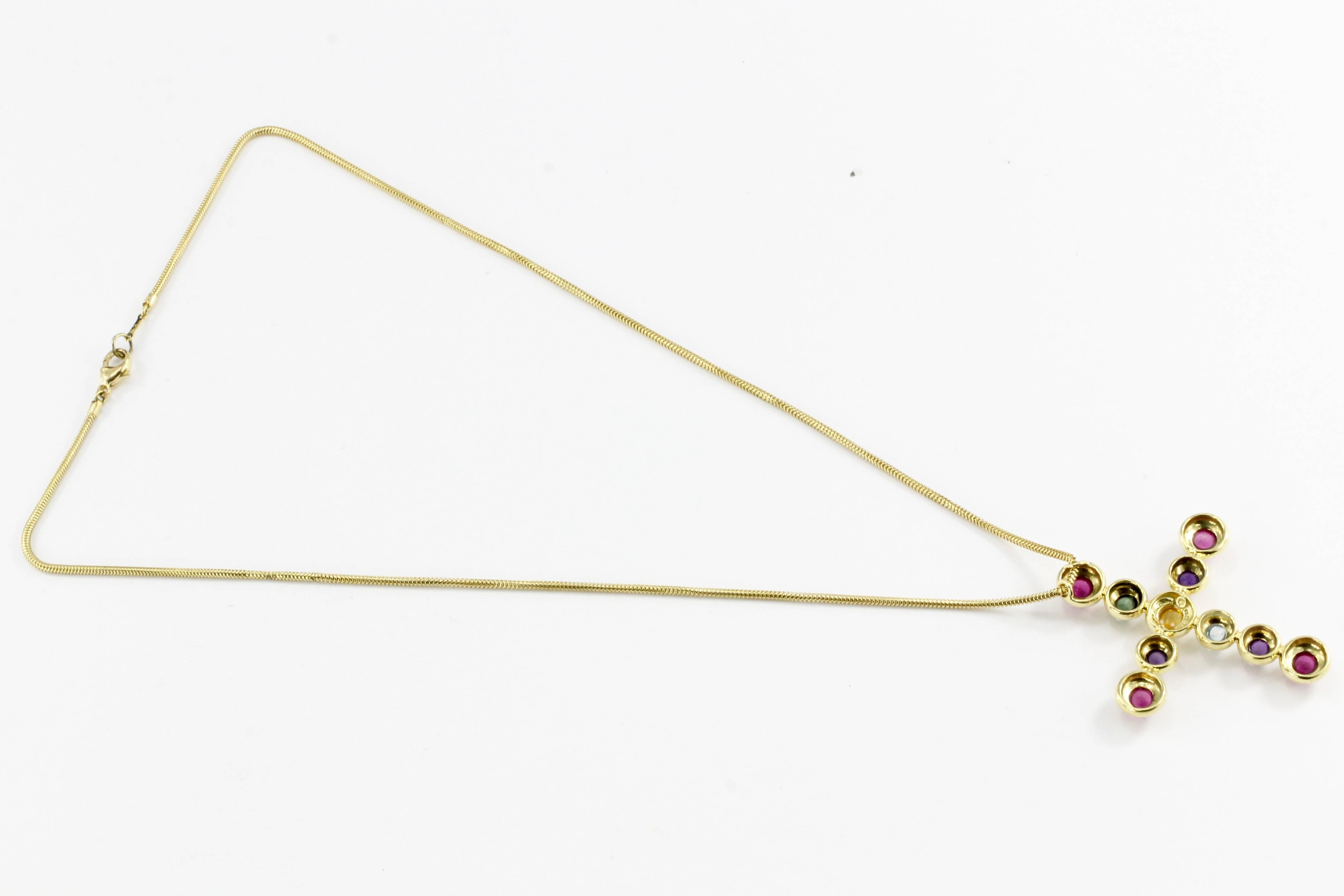 Women's Tiffany & Co. Paloma Picasso 18 Karat Yellow Gold Gemstone Cross Necklace
