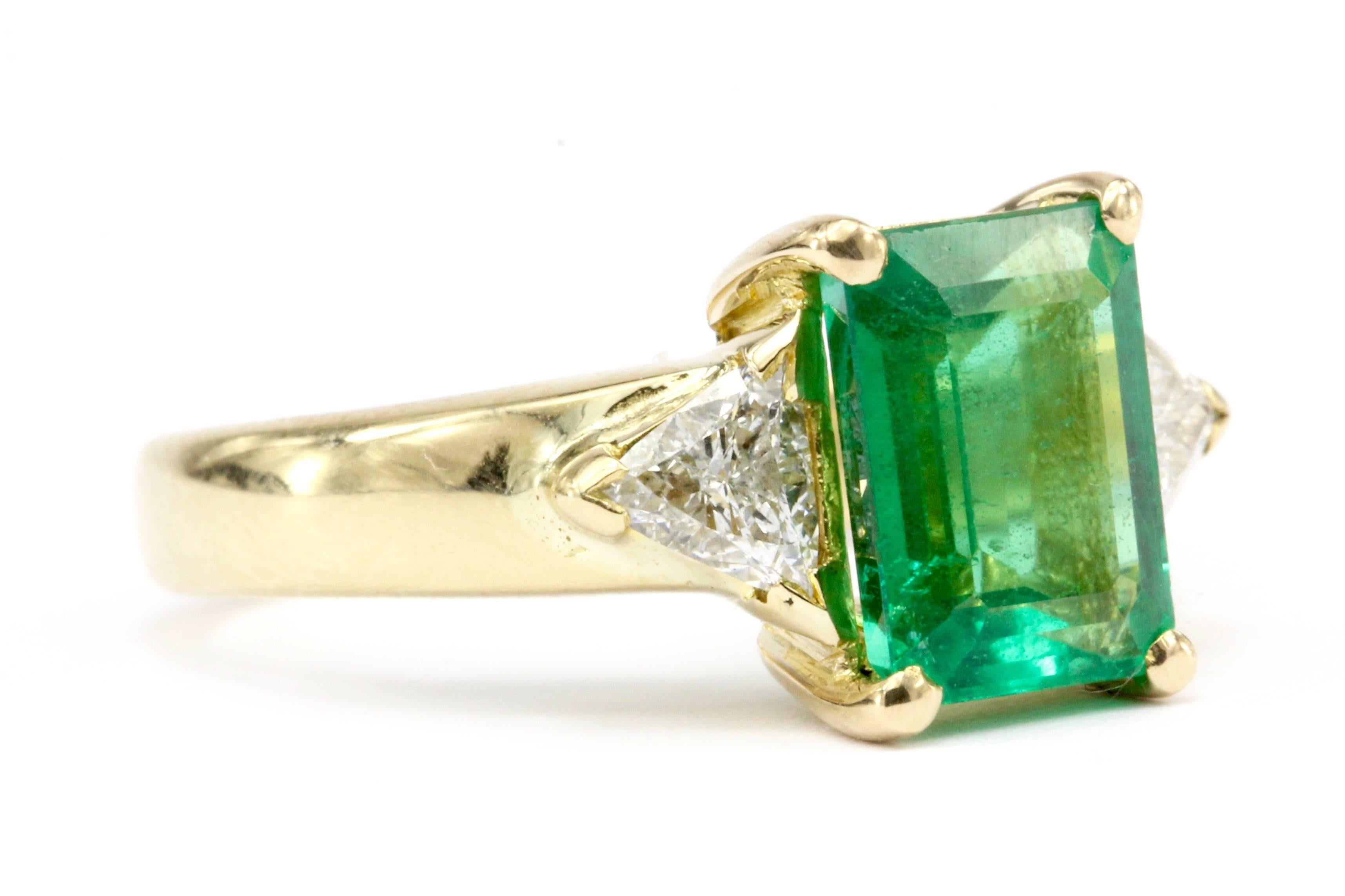 Emerald Cut Gold 2 Carat Emerald and Diamond Ring