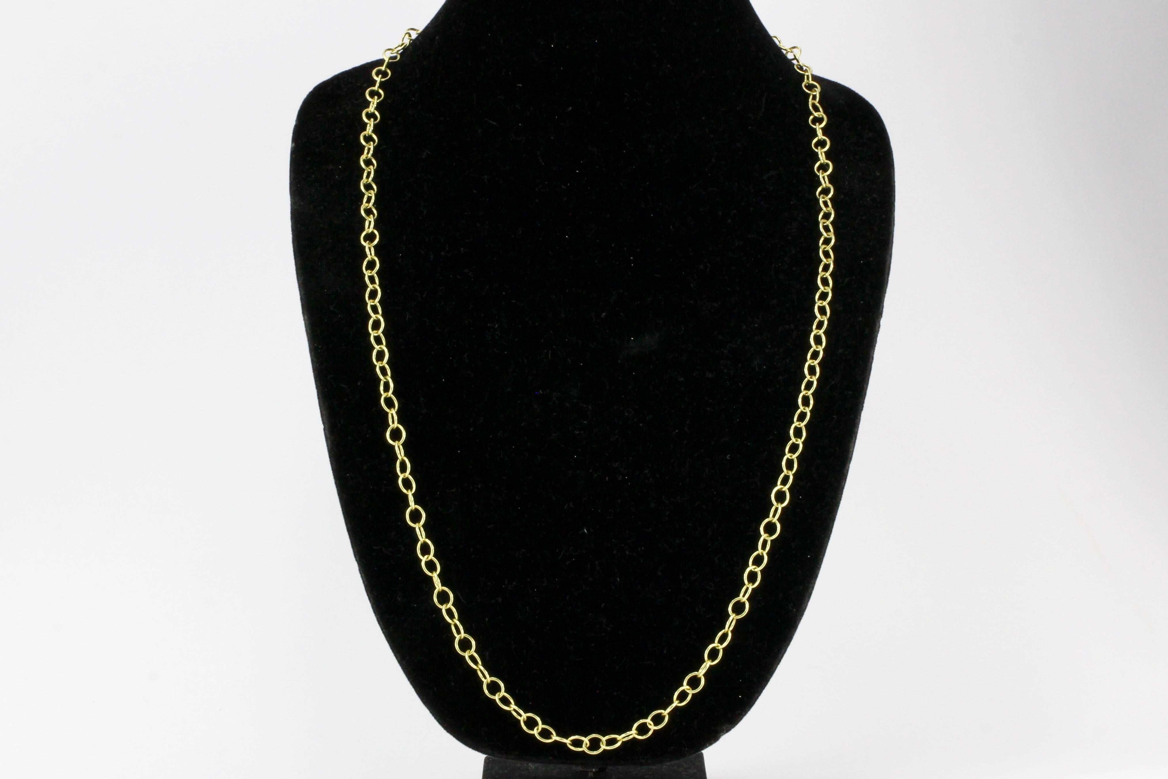 Era: Modern

Designer: Temple St. Clair 

Hallmark: 750 (on clasp and base of TSC tag)

Makers Mark: TSC tag & stamp of logo on base of tag

Composition: 18K Yellow Gold

Necklace Link Length: 7.75mm

Necklace Length: 32"

Necklace Weight: