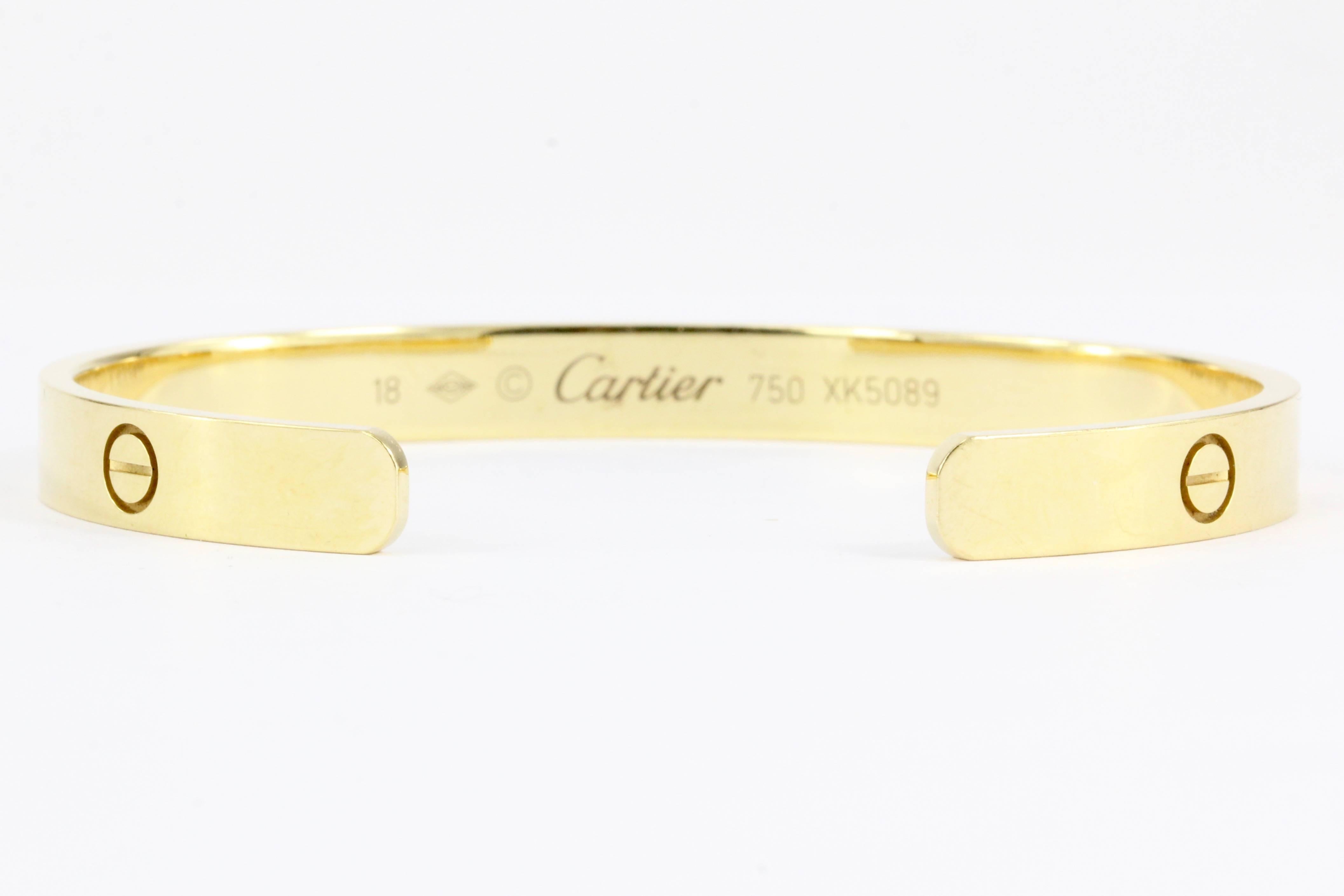 Cartier Love Bangle Cuff In Excellent Condition In Cape May, NJ