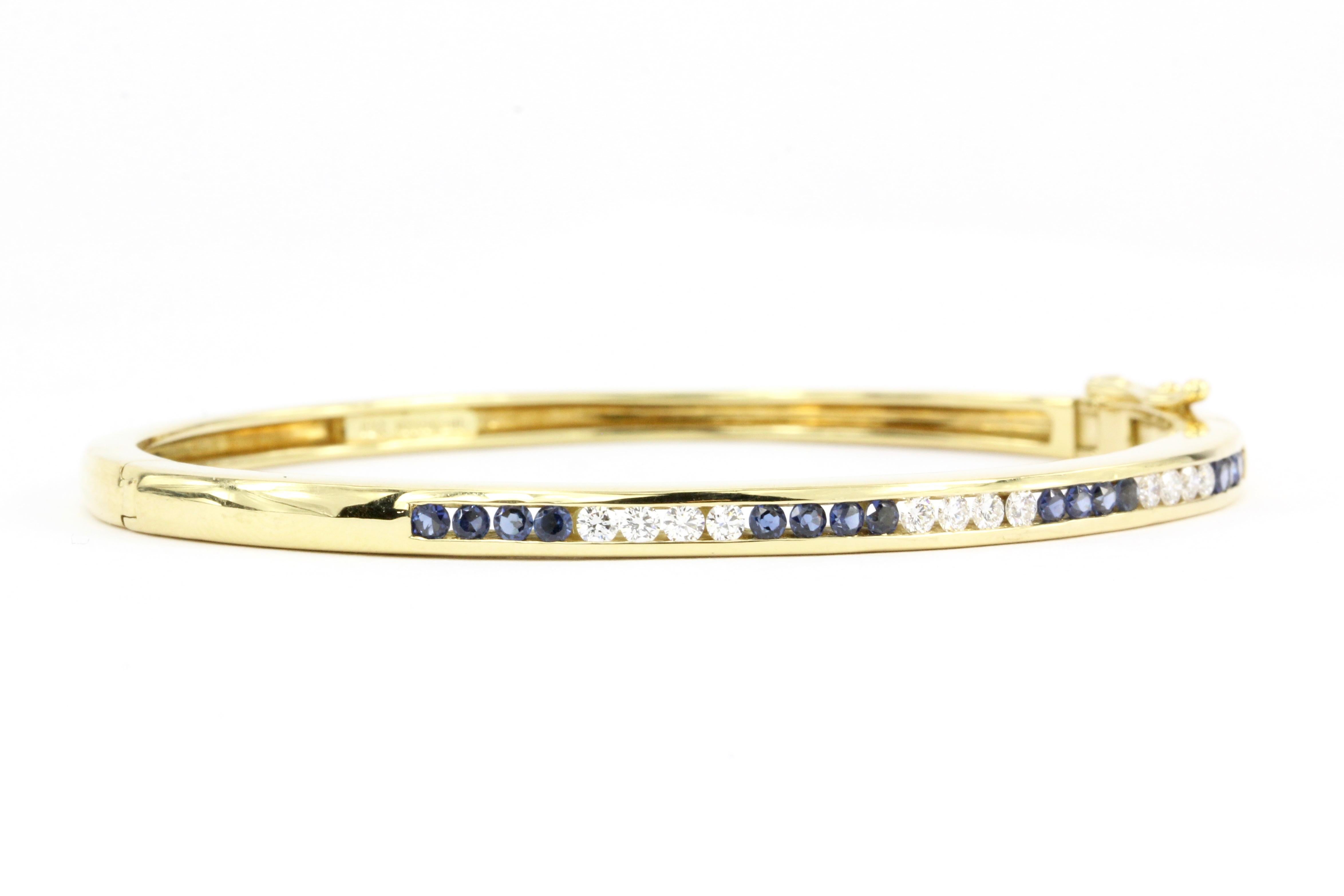 Tiffany & Co. Yellow Gold Sapphire and Diamond Bangle Bracelet In Excellent Condition In Cape May, NJ